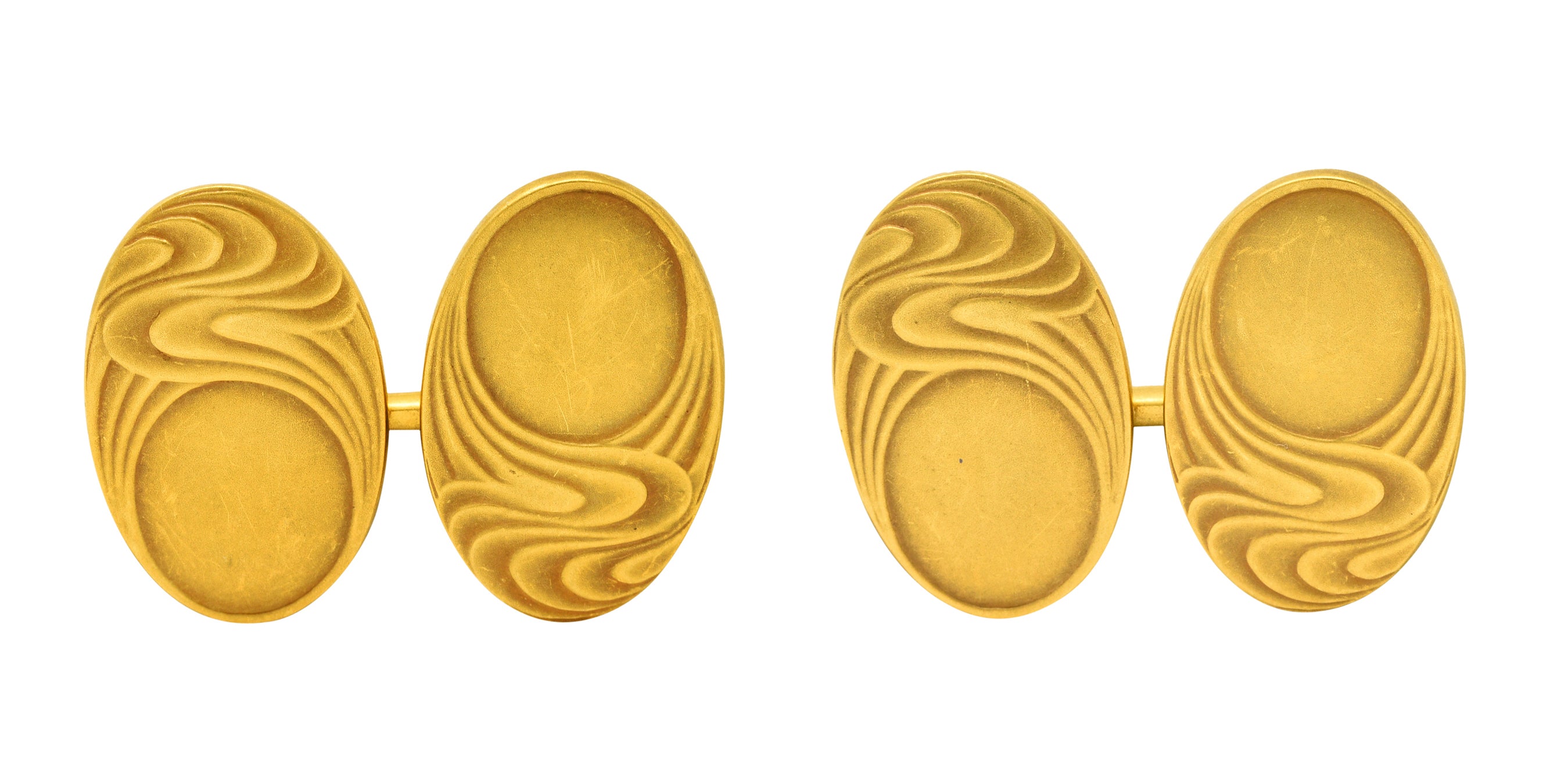 1905 Bippart & Co. 14 Karat Gold Moonlit Wave Men's Nouveau CufflinksCufflinks - Wilson's Estate Jewelry