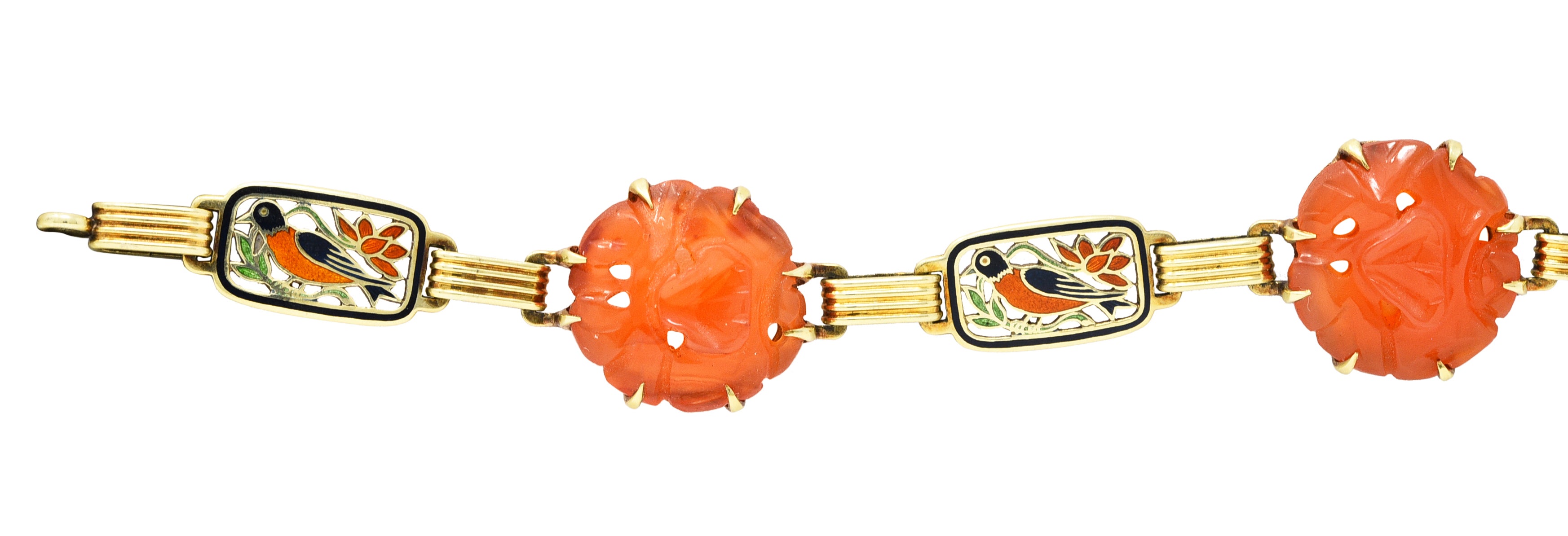 Art Deco Carnelian Guilloche Enamel 14 Karat Gold Link BraceletBracelet - Wilson's Estate Jewelry