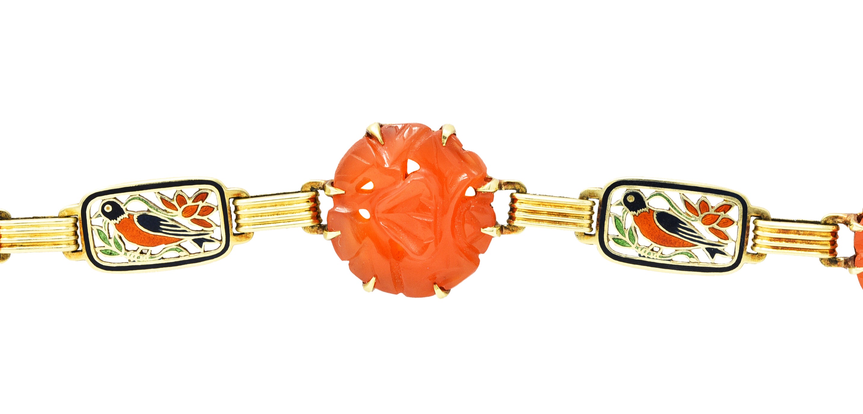 Art Deco Carnelian Guilloche Enamel 14 Karat Gold Link BraceletBracelet - Wilson's Estate Jewelry