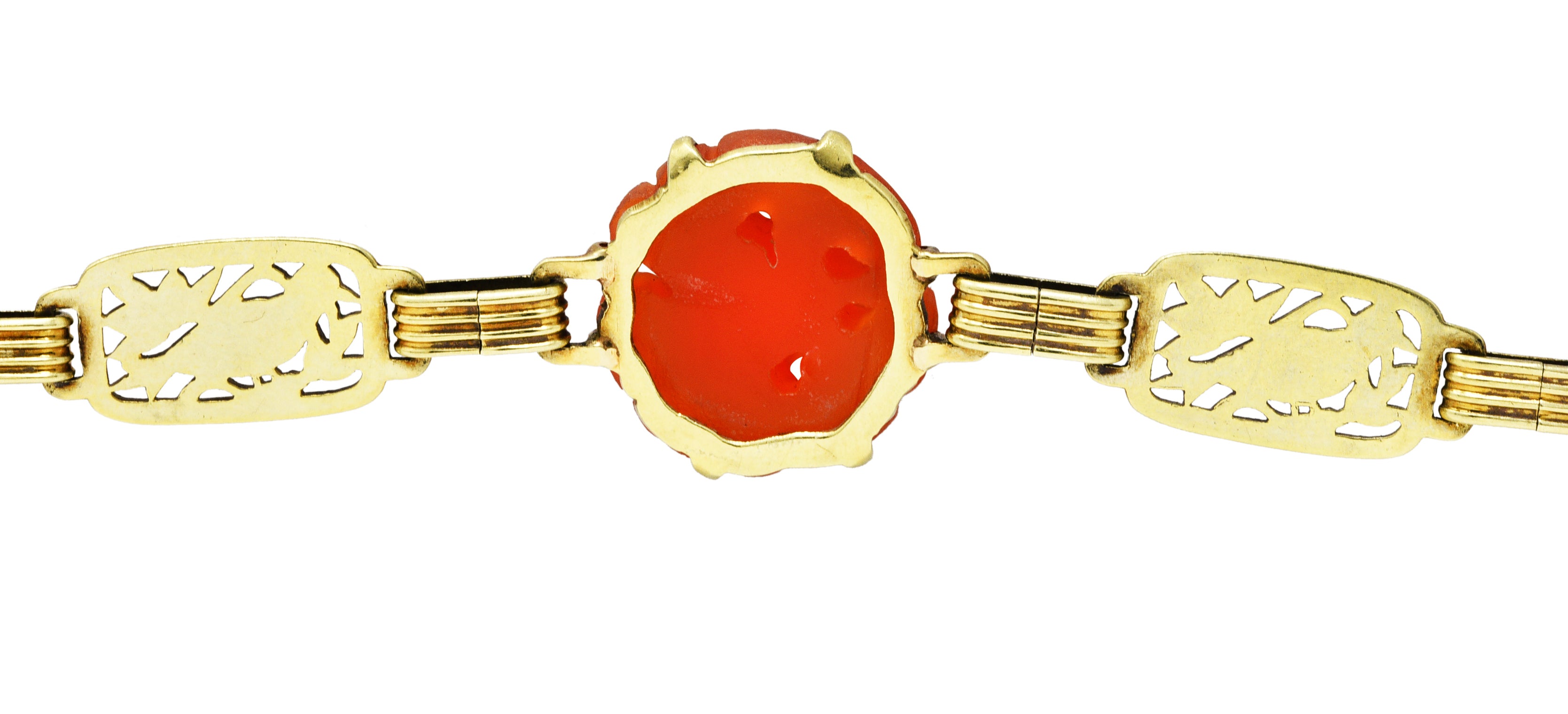 Art Deco Carnelian Guilloche Enamel 14 Karat Gold Link BraceletBracelet - Wilson's Estate Jewelry