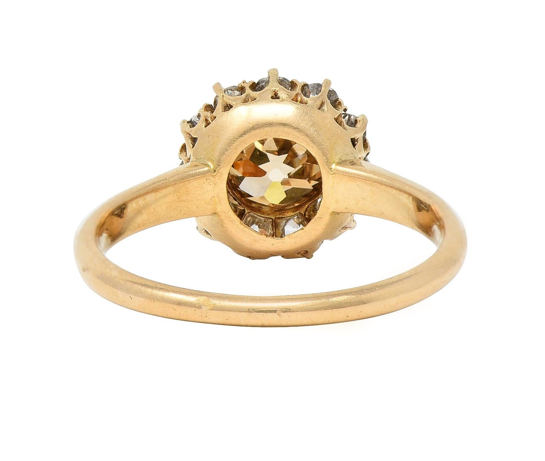 Victorian Old Mine Fancy Brown Diamond 14 Karat Gold Antique Halo Ring