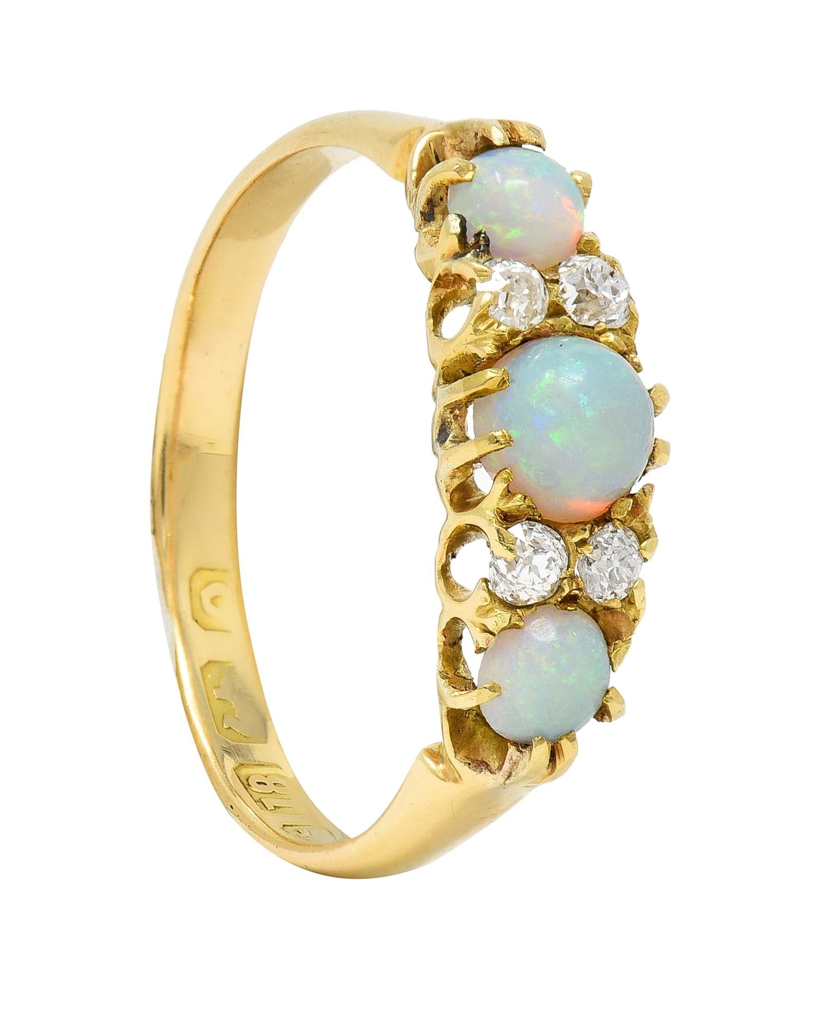 Victorian Opal Diamond 18 Karat Yellow Gold Antique Band Ring