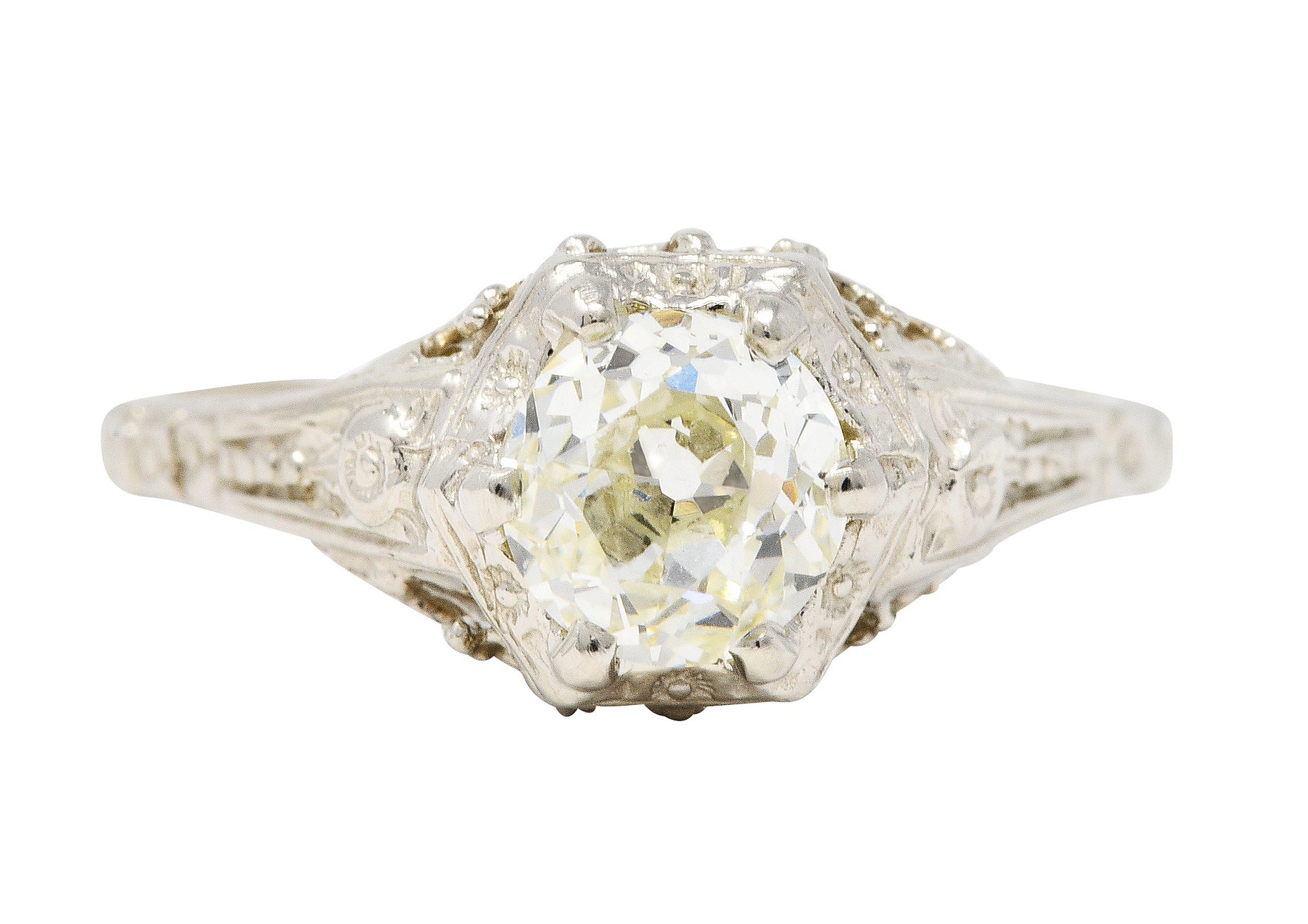 Art Deco 0.82 CTW Diamond 14 Karat White Gold Blossom Engagement RingRing - Wilson's Estate Jewelry