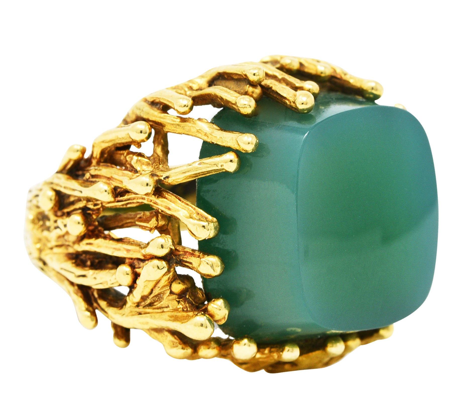 Brutalist Chrysoprase 18 Karat Yellow Gold Sculptural RingRing - Wilson's Estate Jewelry