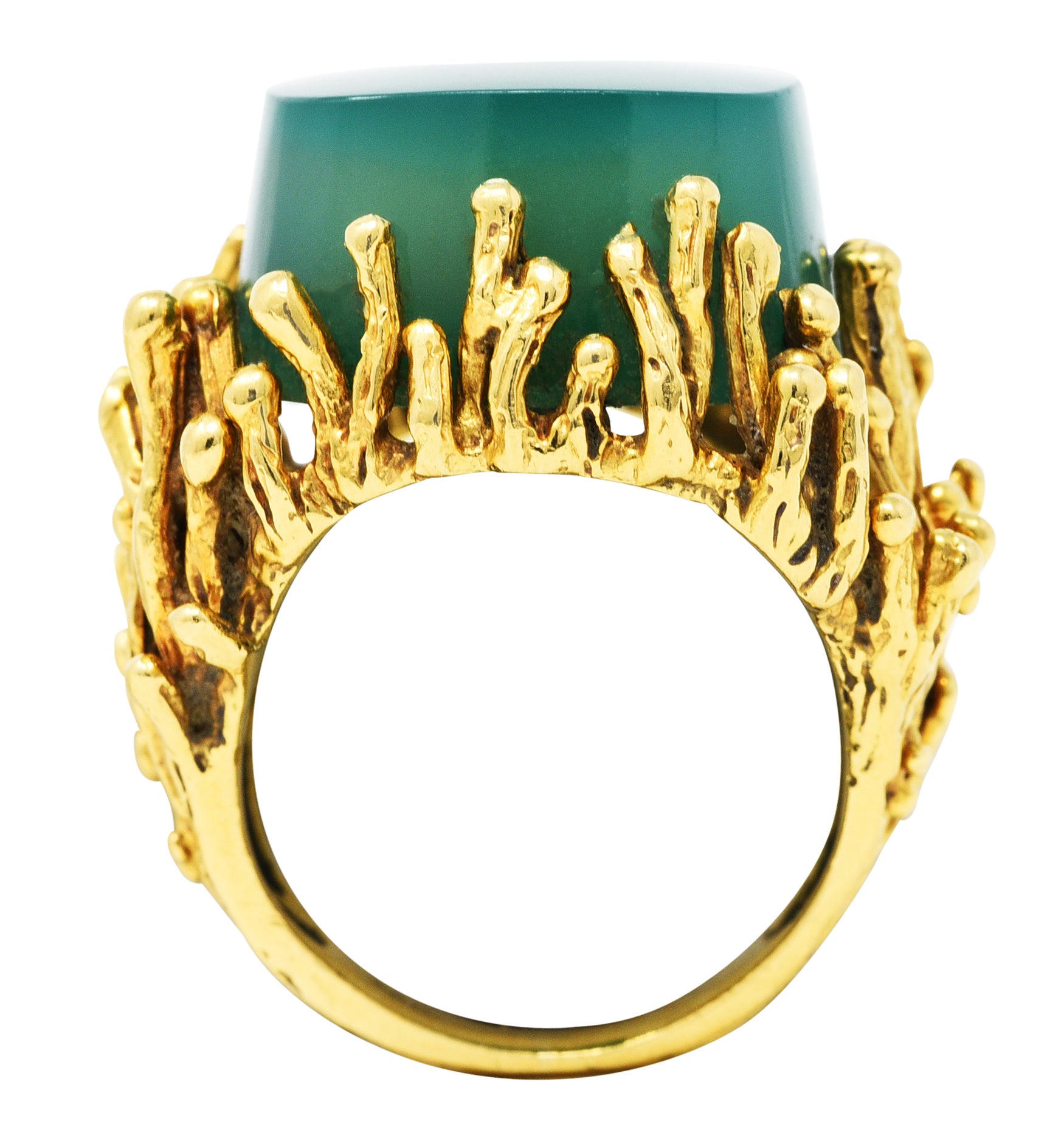 Brutalist Chrysoprase 18 Karat Yellow Gold Sculptural RingRing - Wilson's Estate Jewelry