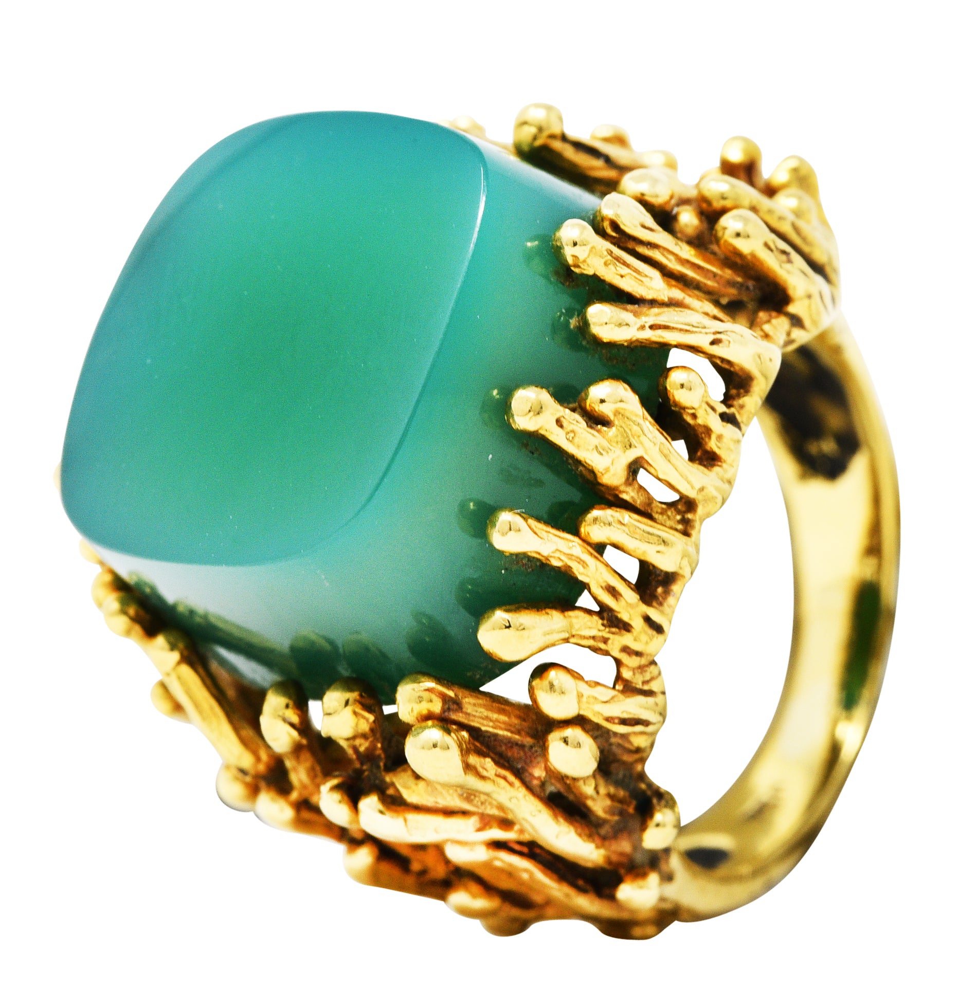 Brutalist Chrysoprase 18 Karat Yellow Gold Sculptural RingRing - Wilson's Estate Jewelry