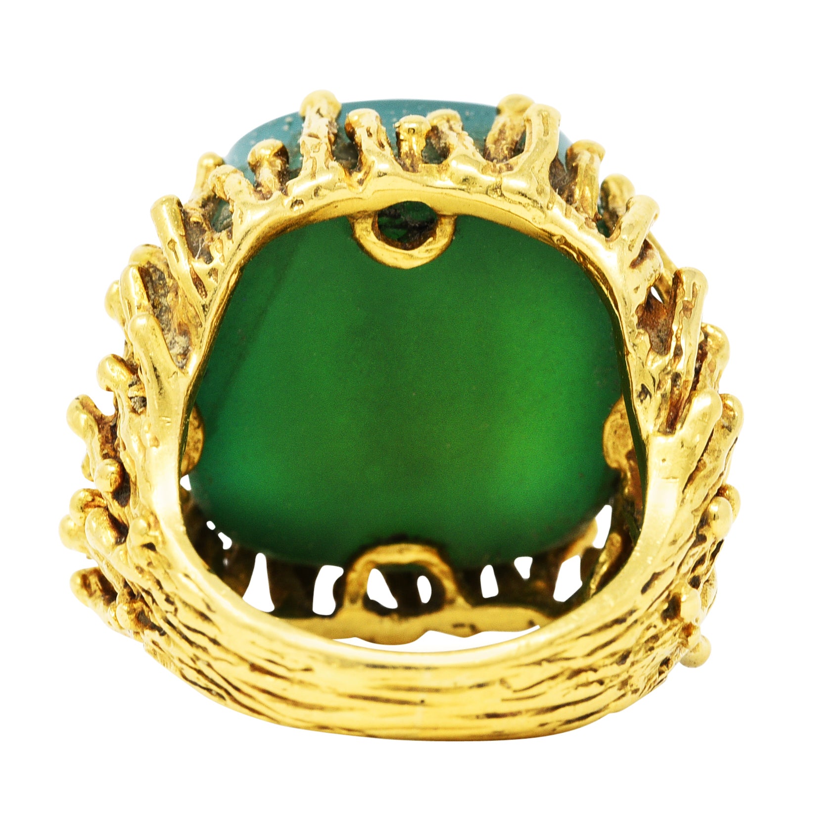 Brutalist Chrysoprase 18 Karat Yellow Gold Sculptural RingRing - Wilson's Estate Jewelry