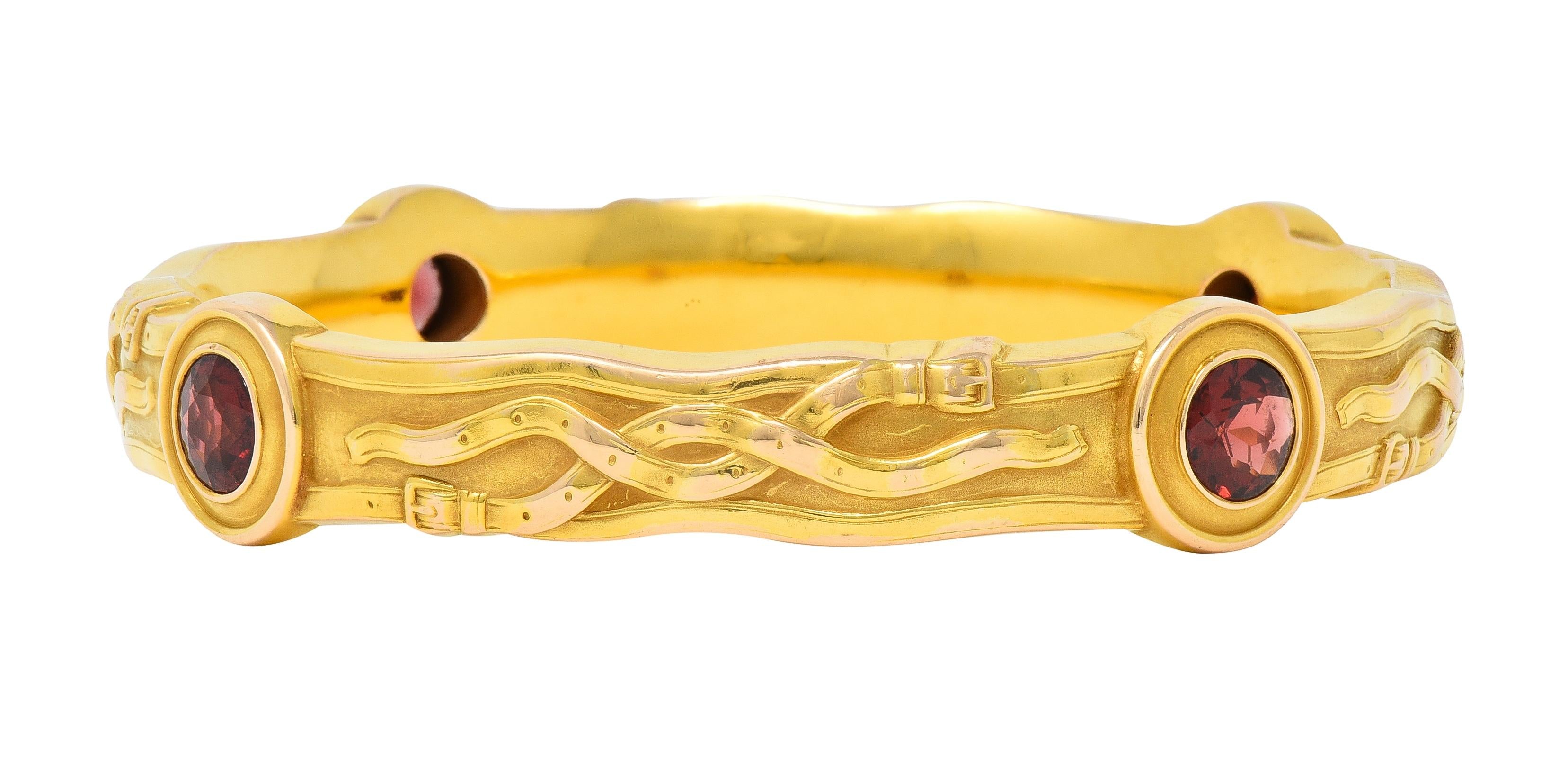 Riker Brothers Art Nouveau Garnet 14 Karat Gold Antique Belt Bangle Bracelet