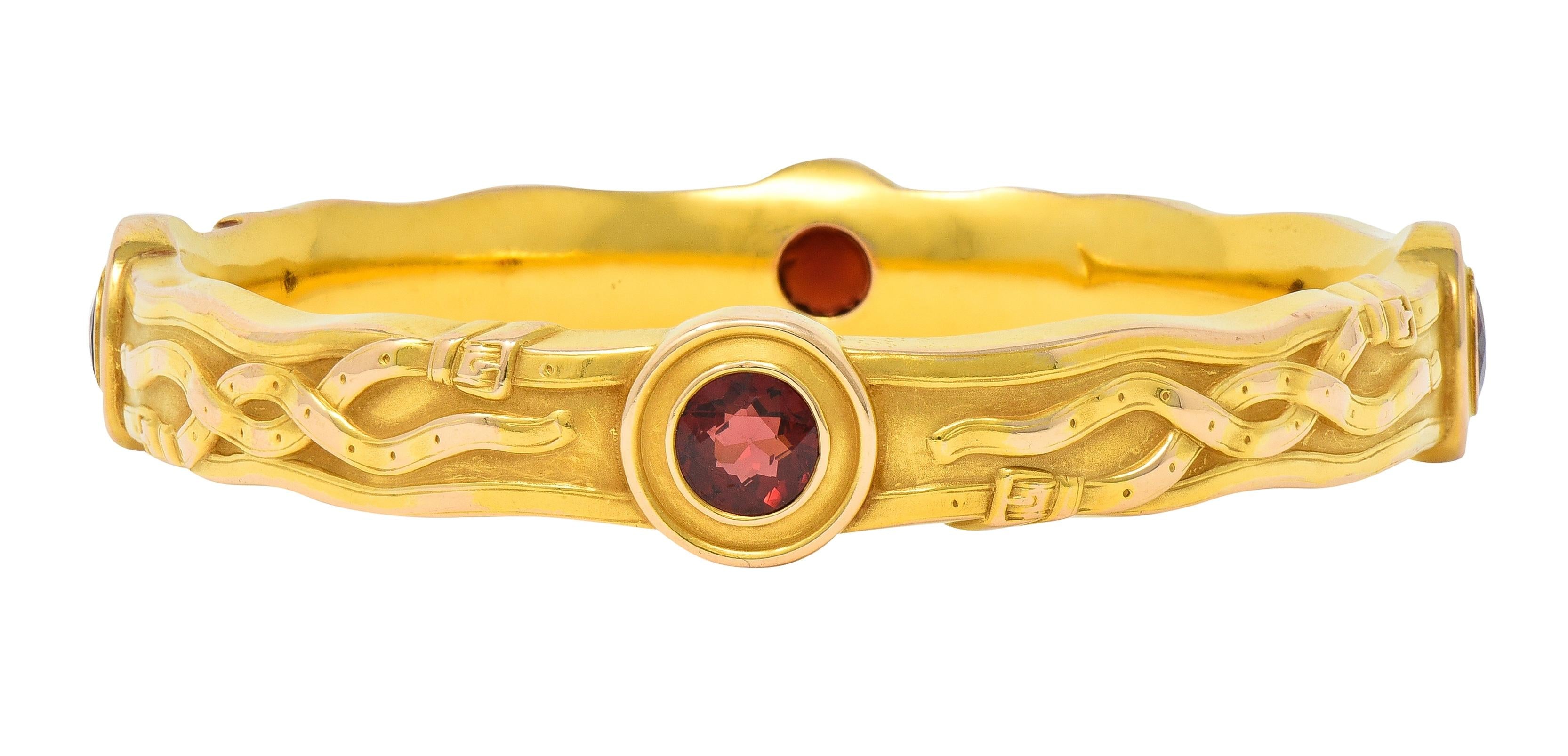 Riker Brothers Art Nouveau Garnet 14 Karat Gold Antique Belt Bangle Bracelet