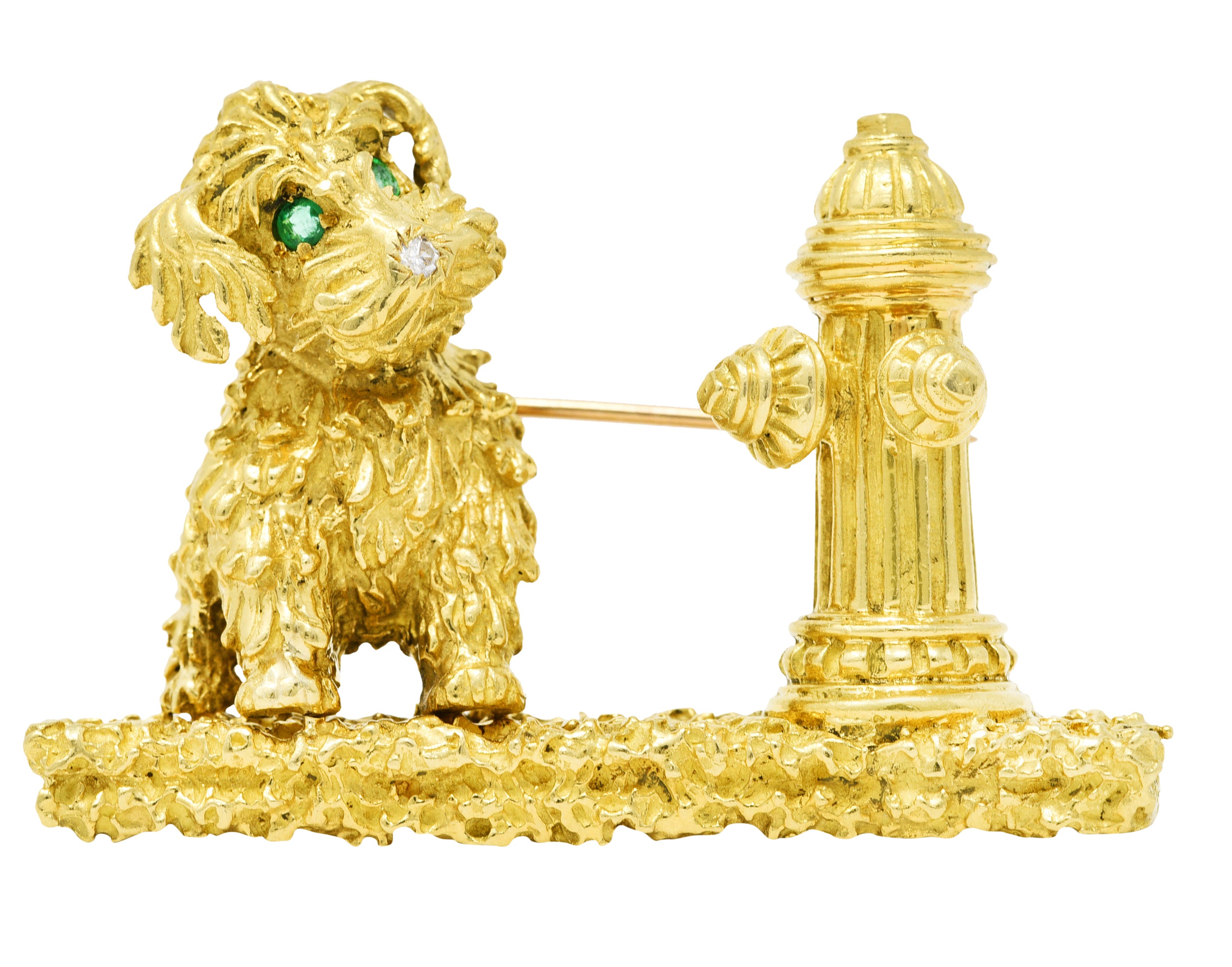 1970's Vintage Emerald Diamond 18 Karat Green Gold Dog Fire Hydrant BroochBrooch - Wilson's Estate Jewelry