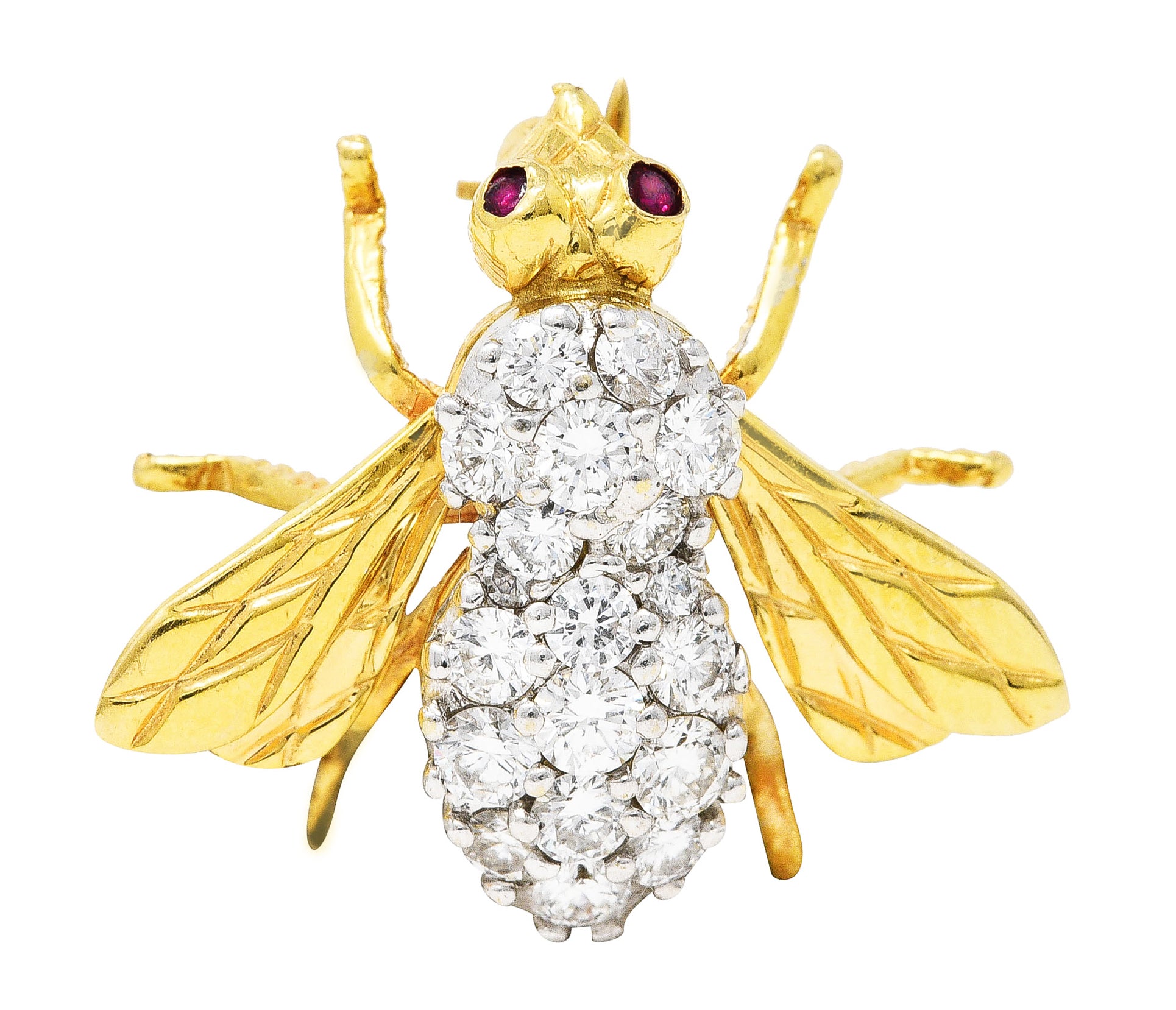 1960's 1.00 CTW Diamond Ruby 14 Karat Two-Tone Gold Bug Vintage Brooch Wilson's Estate Jewelry