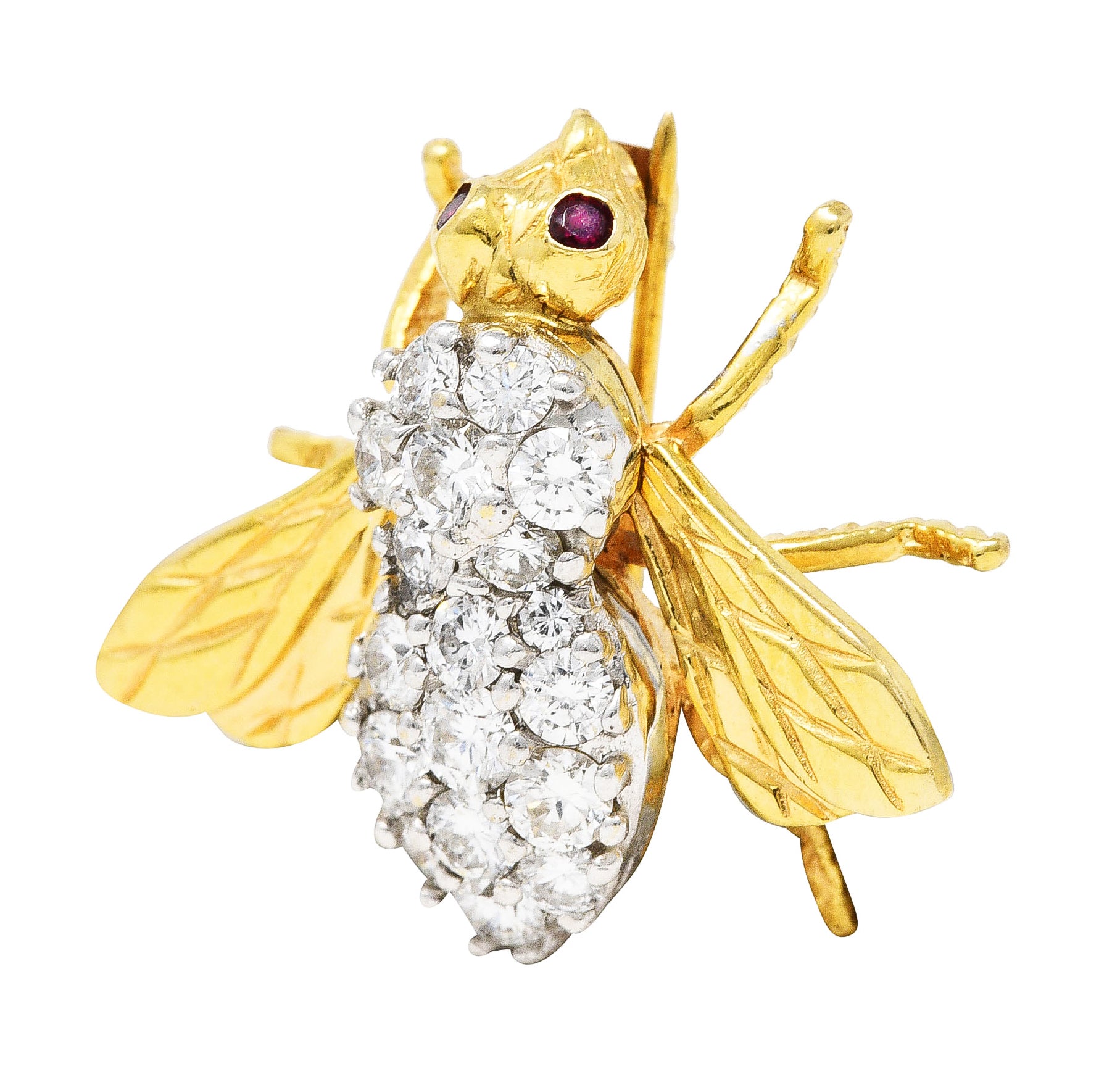 1960's 1.00 CTW Diamond Ruby 14 Karat Two-Tone Gold Bug Vintage Brooch Wilson's Estate Jewelry