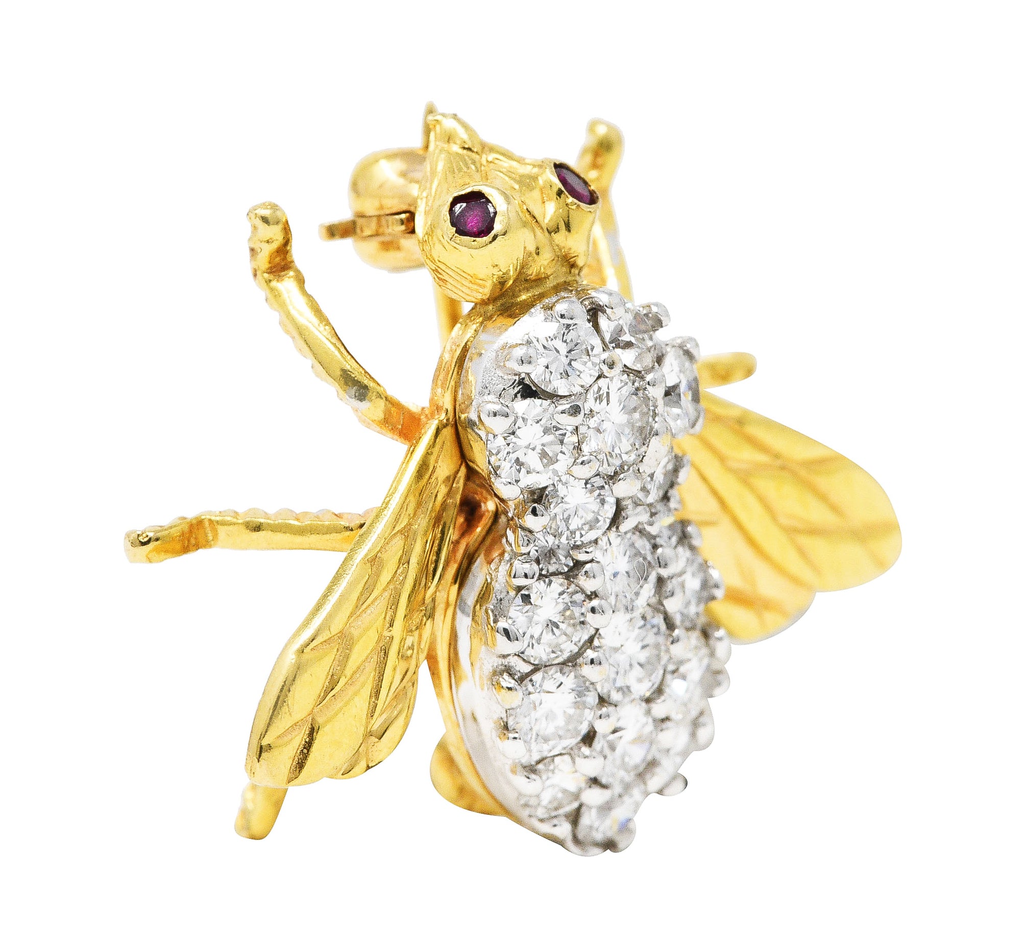 1960's 1.00 CTW Diamond Ruby 14 Karat Two-Tone Gold Bug Vintage Brooch Wilson's Estate Jewelry