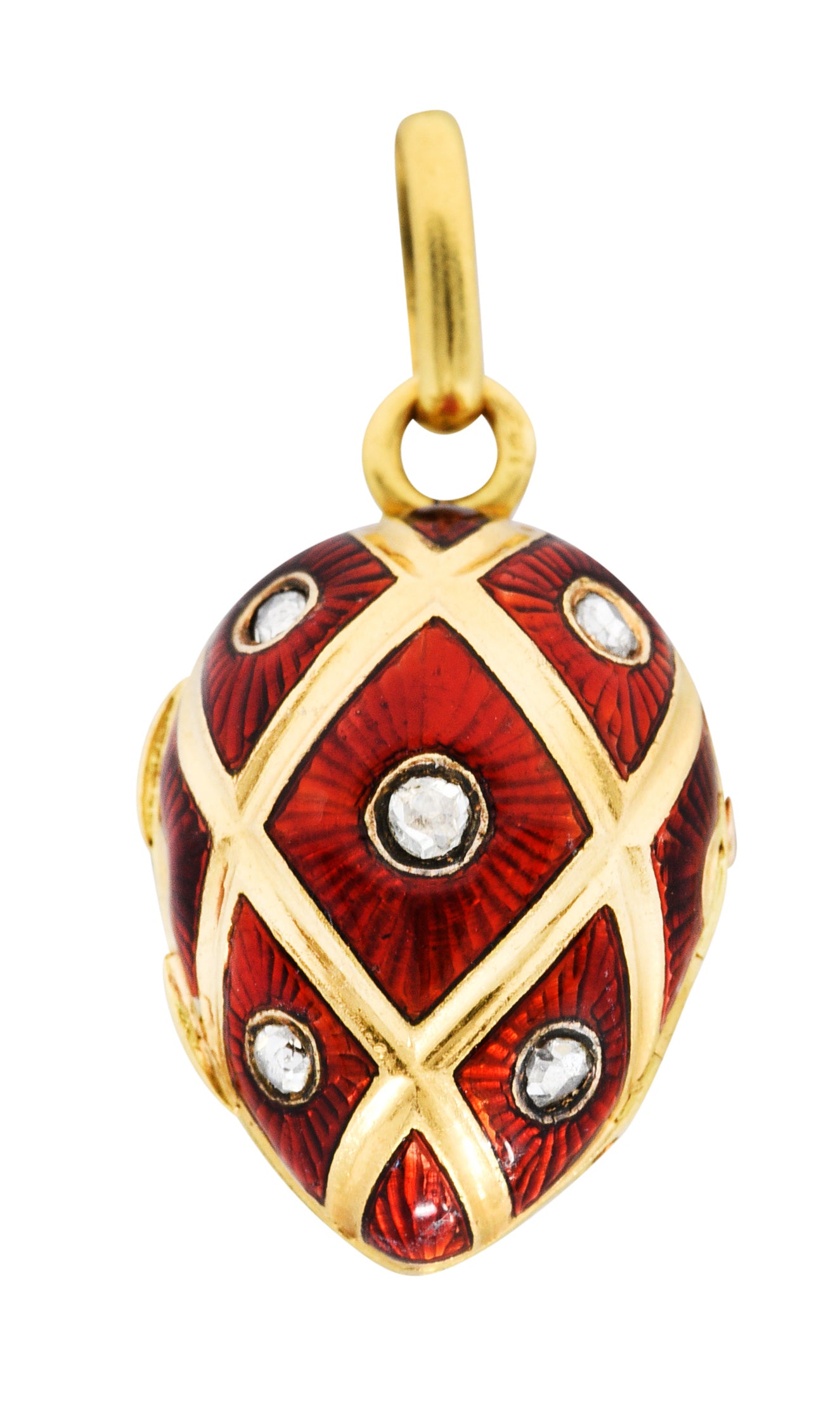 French Guilloche Enamel Rose Cut Diamond Egg Locket Charmcharm - Wilson's Estate Jewelry