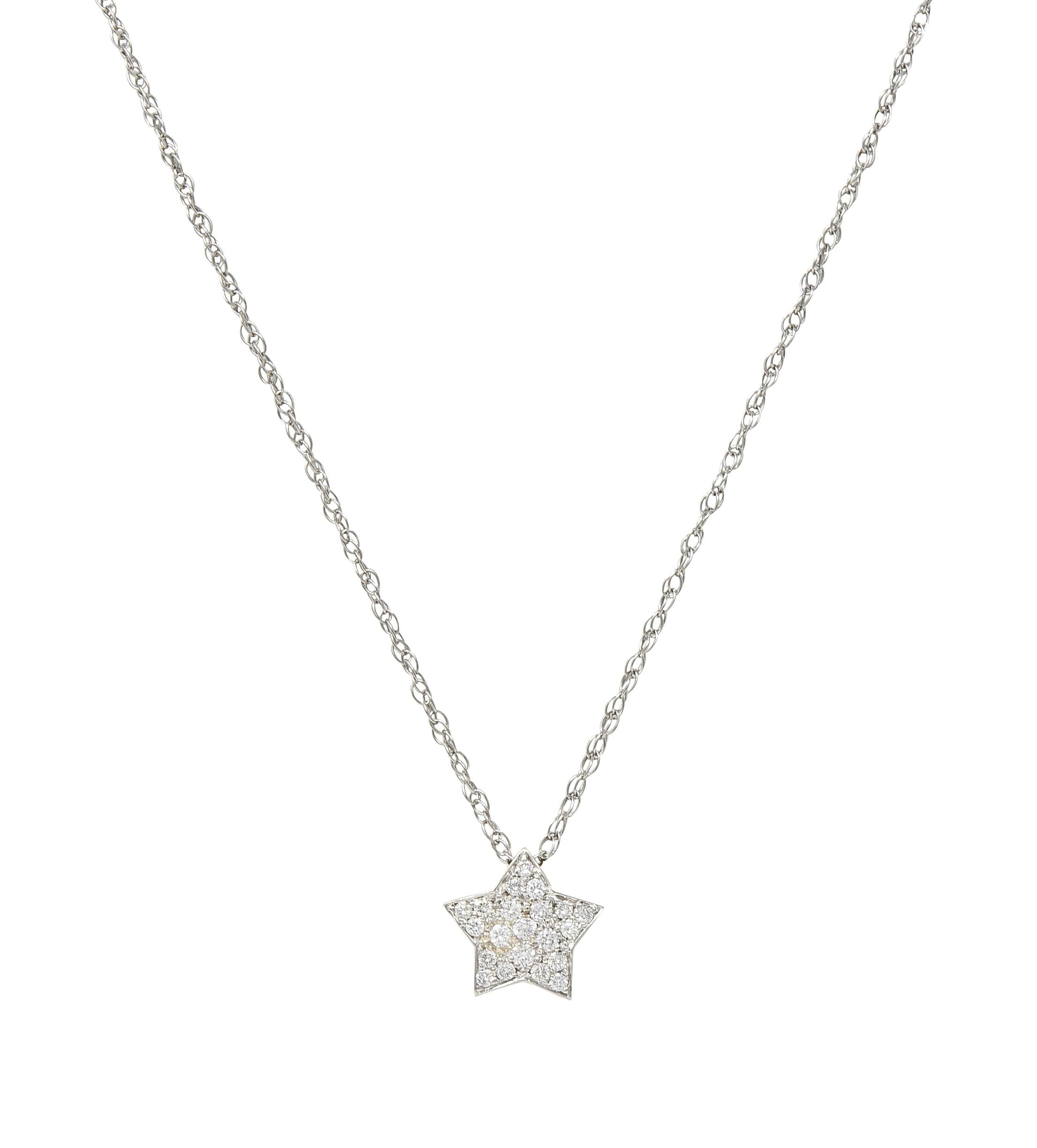 Contemporary 0.50 CTW Diamond 18 Karat White Gold Star Necklace