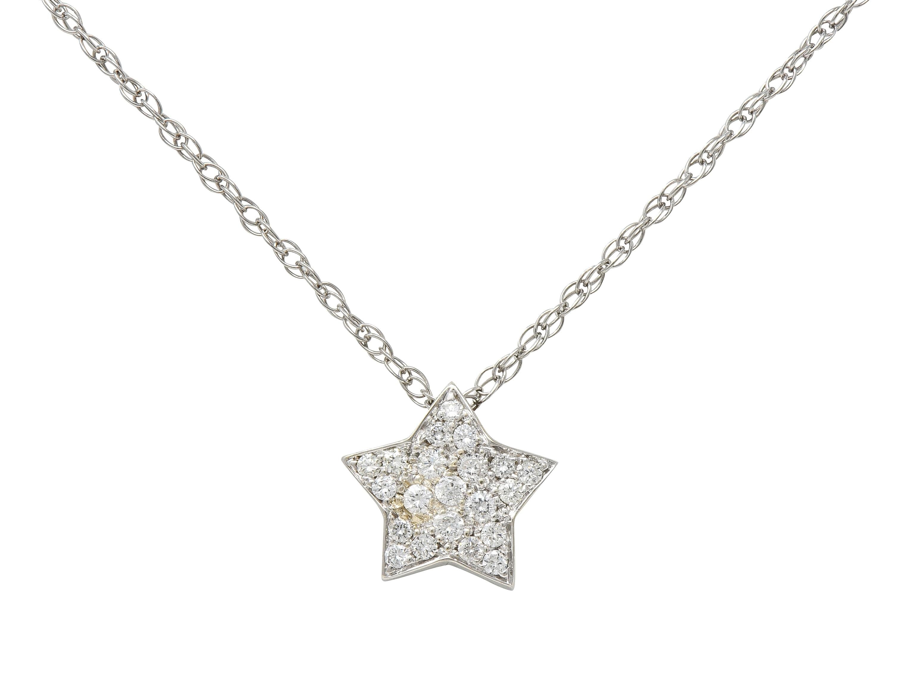 Contemporary 0.50 CTW Diamond 18 Karat White Gold Star Necklace