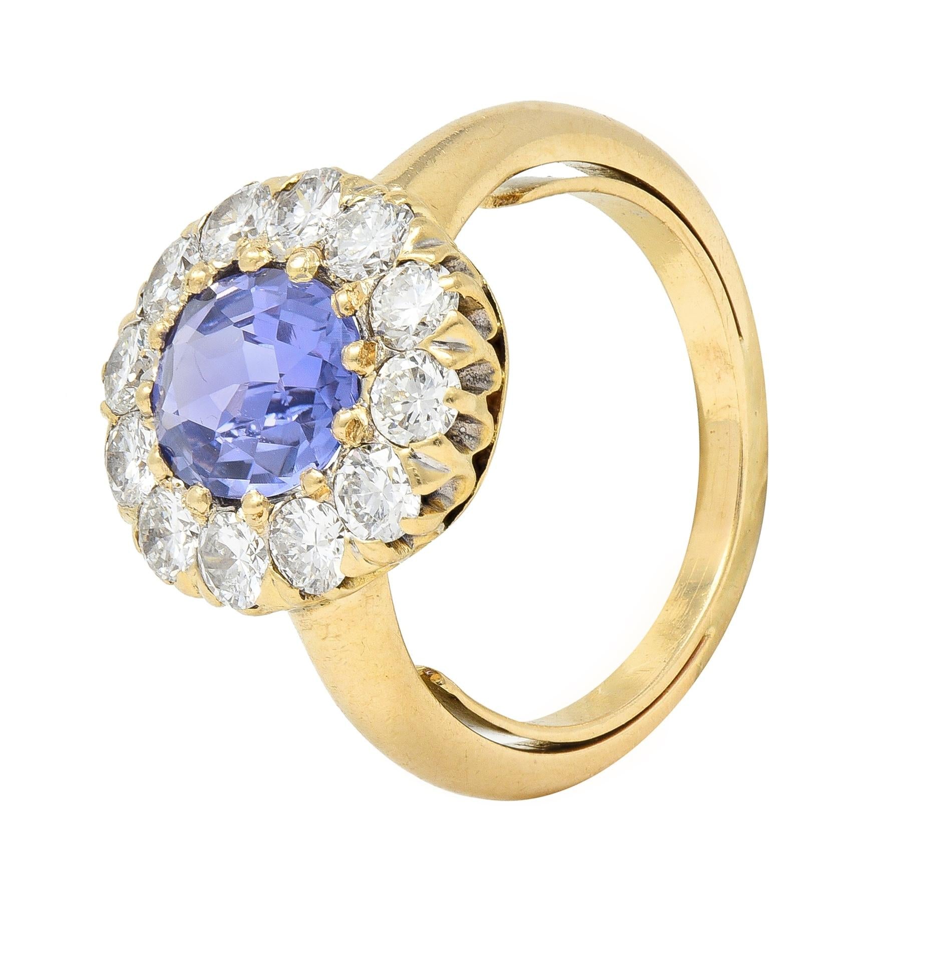 Edwardian 2.10 CTW No Heat Ceylon Sapphire Diamond 14 Karat Gold Antique Ring