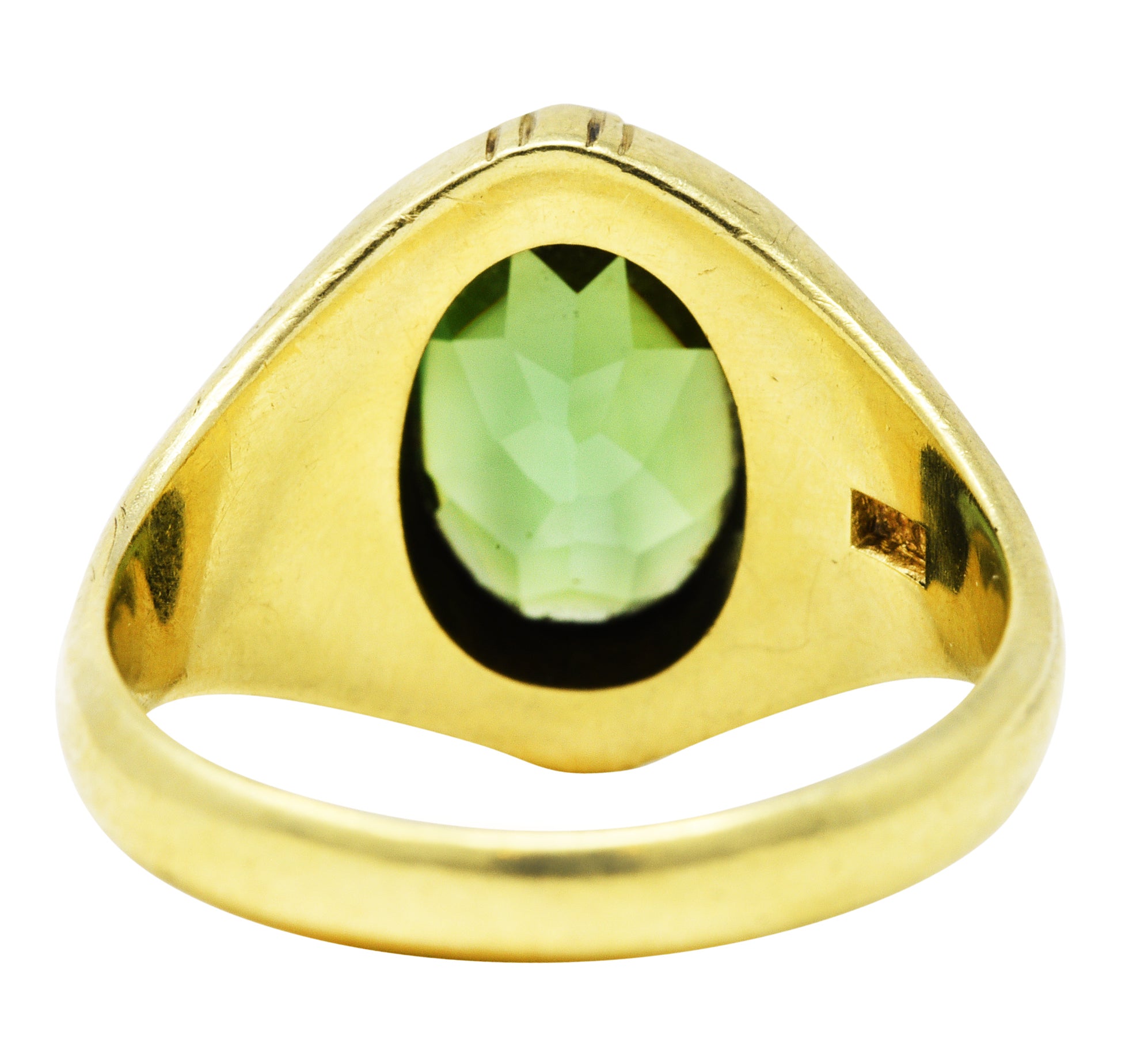 1930's Jones & Woodland Green Tourmaline 14 Karat Green Gold Unisex Signet RingRing - Wilson's Estate Jewelry