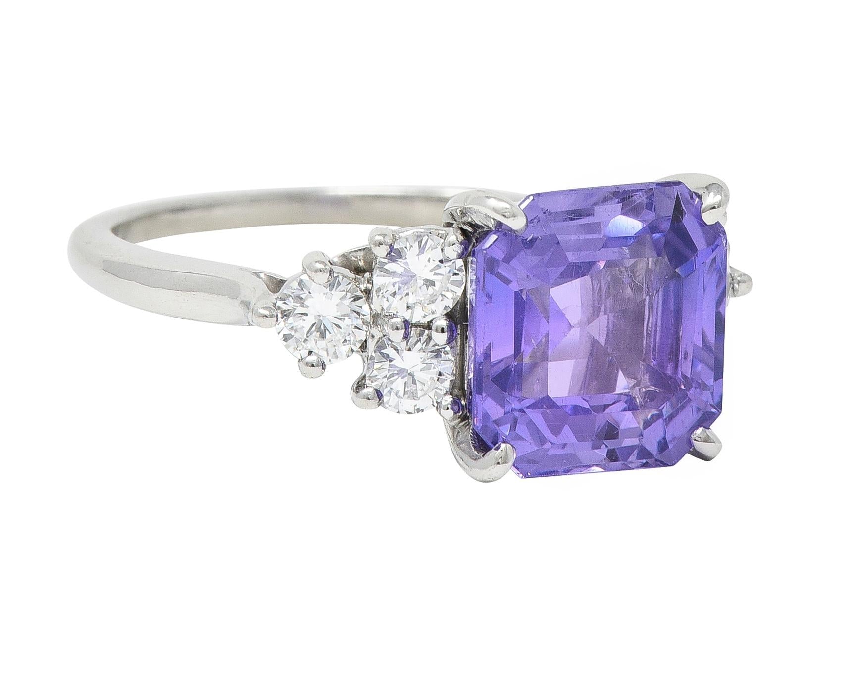 Contemporary 4.75 CTW No Heat Lavender Ceylon Sapphire Diamond Platinum Ring GIA