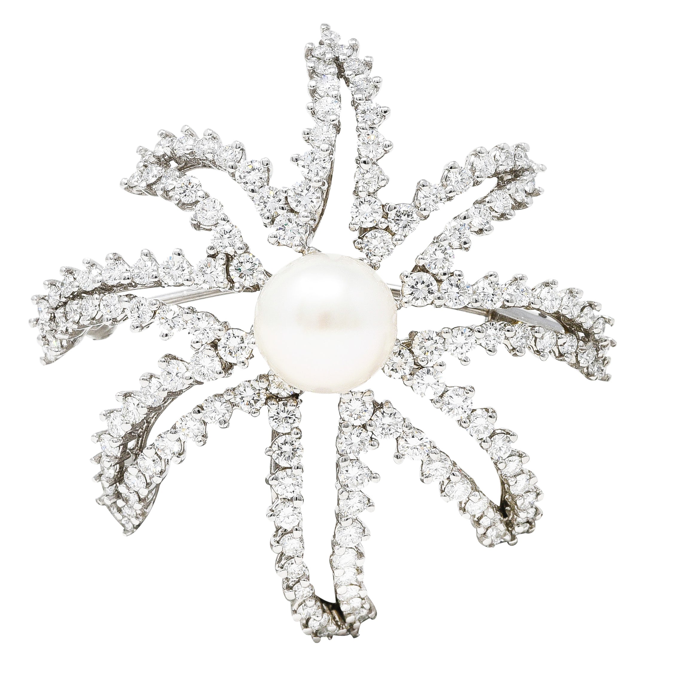 Tiffany & Co. South Sea Pearl 3.50 CTW Diamond Platinum Vintage Firework Brooch Wilson's Estate Jewelry