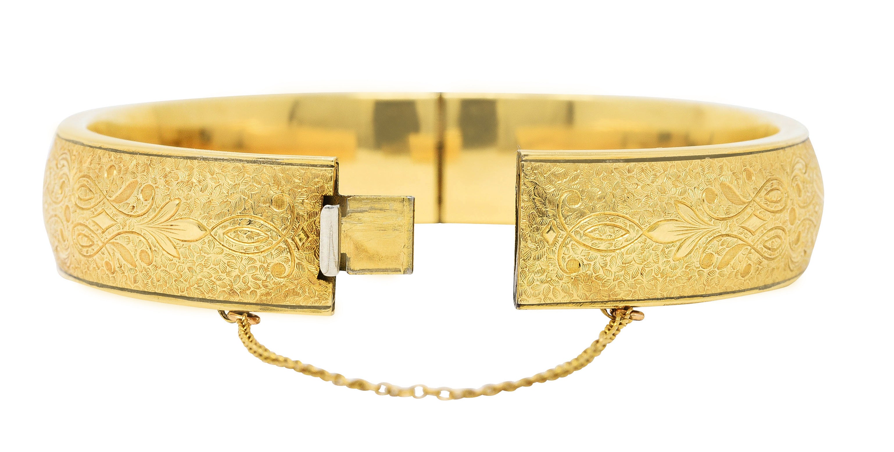 Binder Bros. Retro 14 Karat Yellow Gold Floral Bangle Bracelet Wilson's Antique & Estate Jewelry