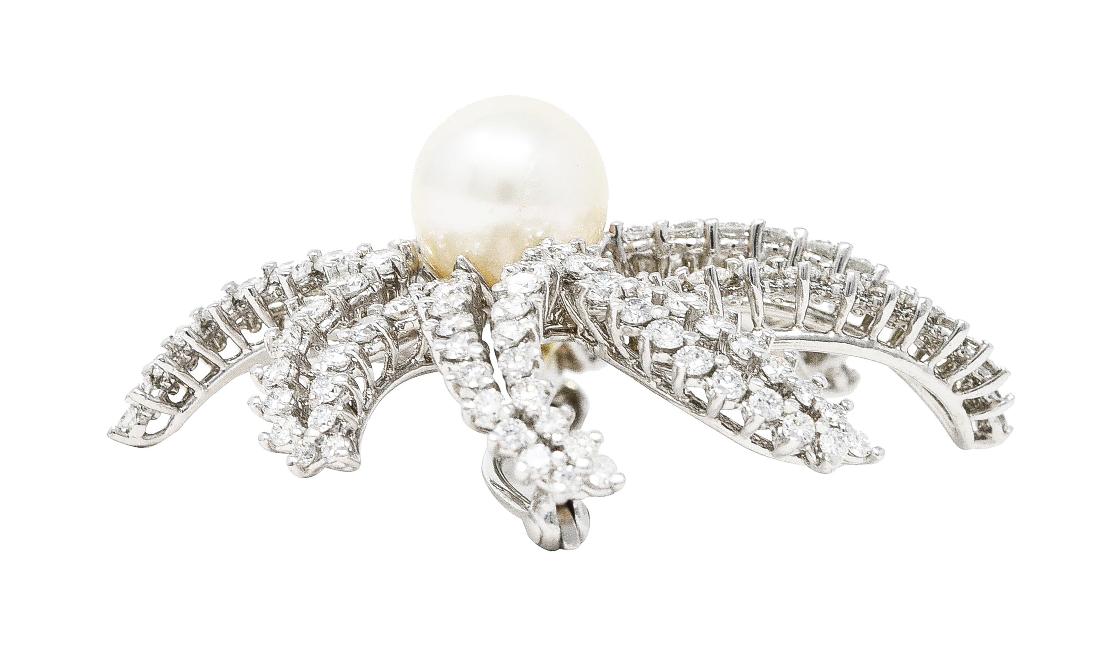 Tiffany & Co. South Sea Pearl 3.50 CTW Diamond Platinum Vintage Firework Brooch Wilson's Estate Jewelry