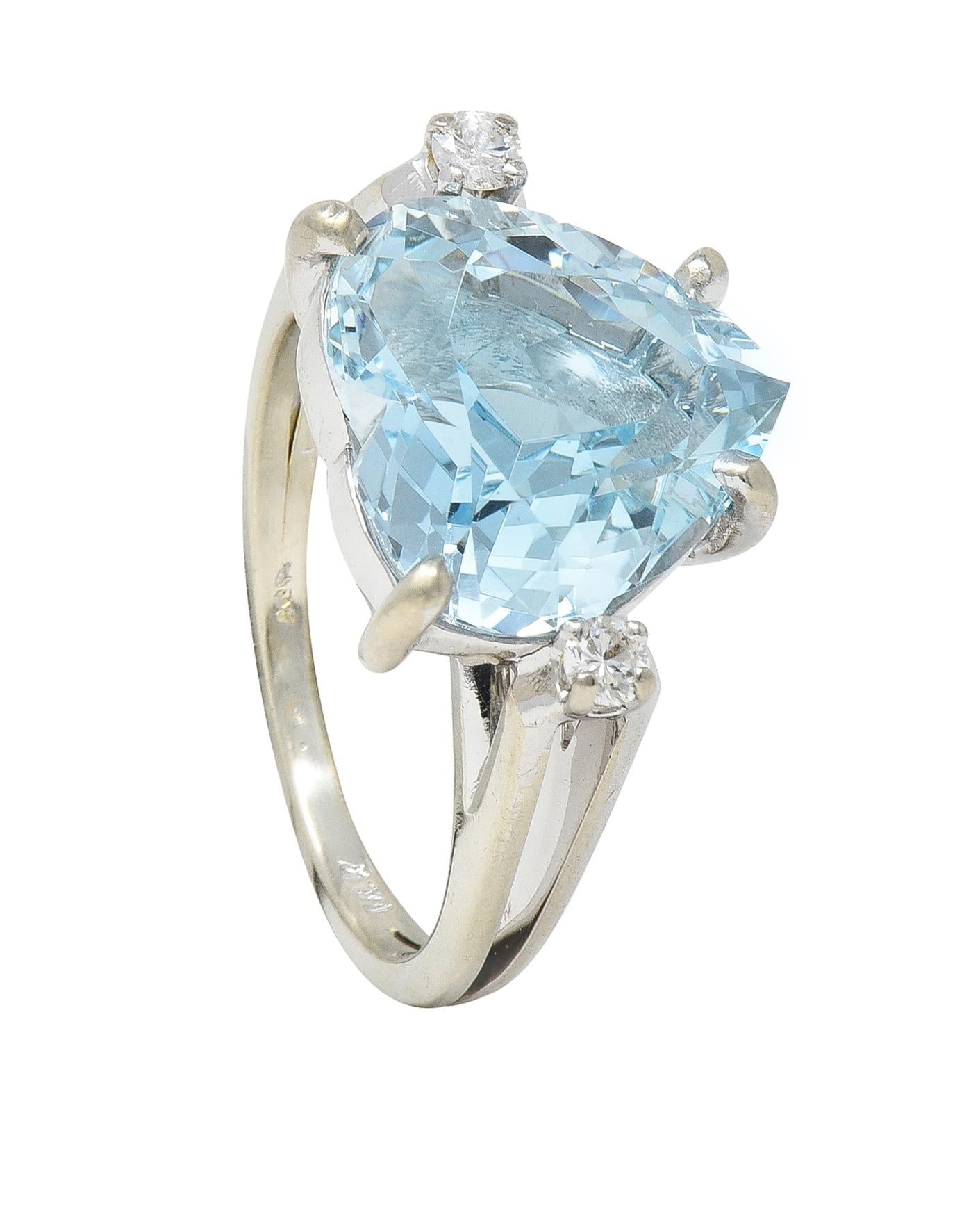 1950s 4.80 CTW Aquamarine Diamond 14 Karat White Gold Heart Three Stone Ring