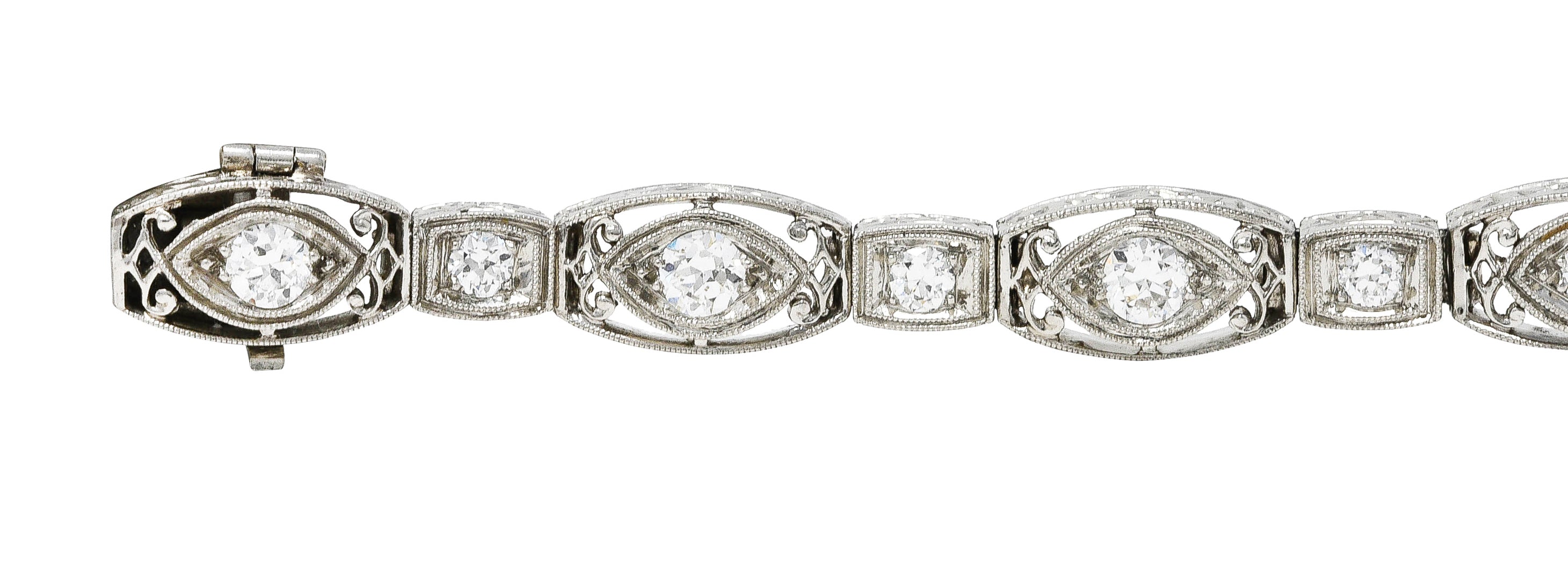 Art Deco 2.25 CTW Diamond Platinum Cushion Link Bracelet Wilson's Estate Jewelry