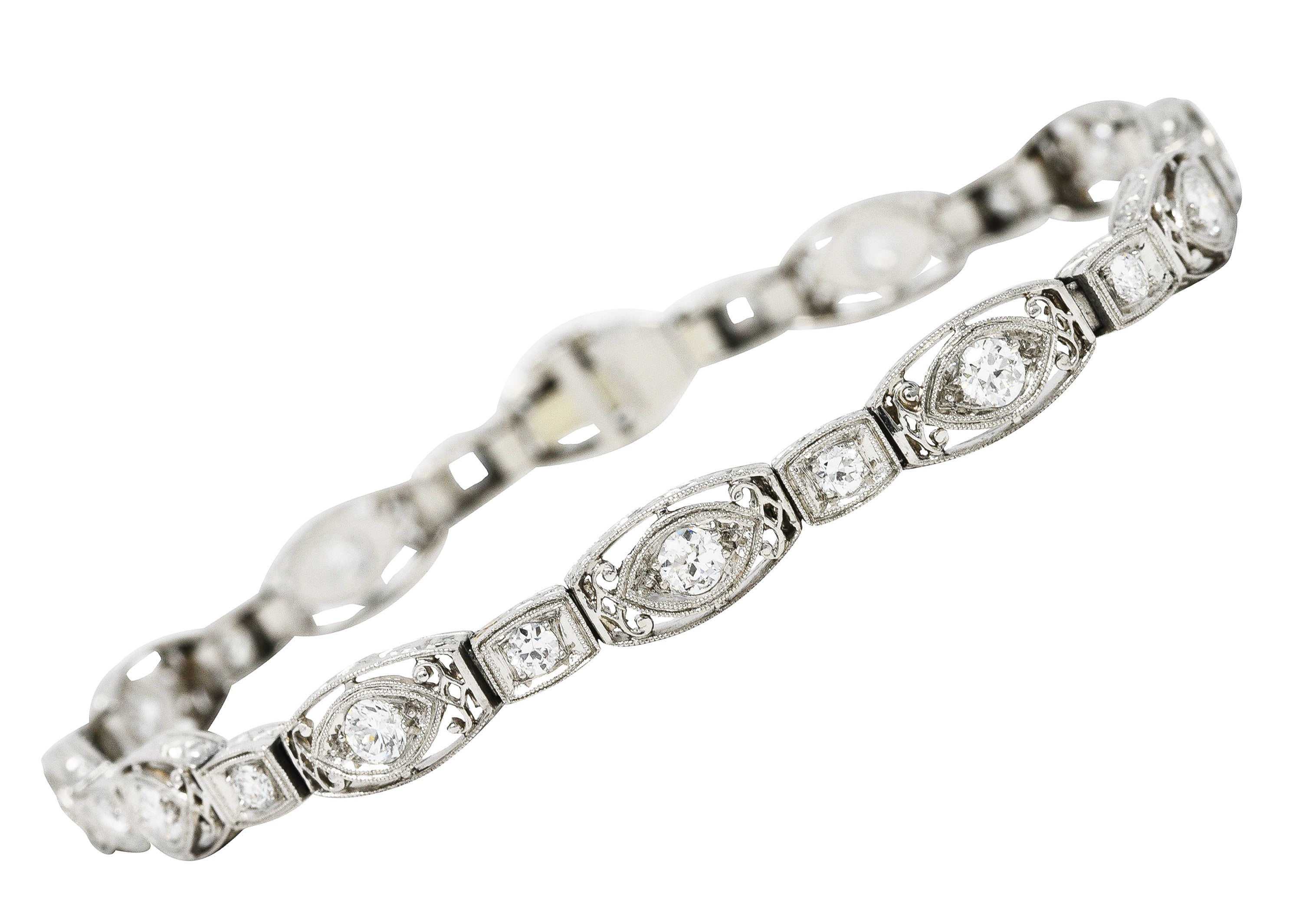 Art Deco 2.25 CTW Diamond Platinum Cushion Link Bracelet Wilson's Estate Jewelry