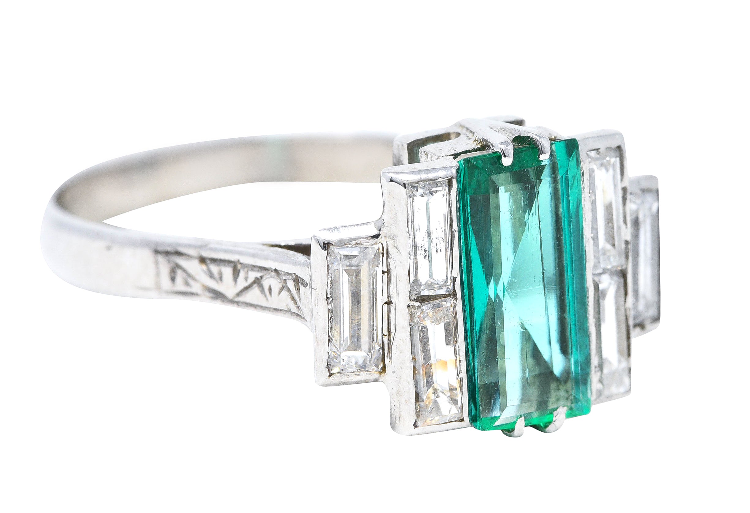 Art Deco 1.25 CTW Emerald Diamond Platinum Tiered Ring Circa 1930 Wilson's Antique & Estate Jewelry