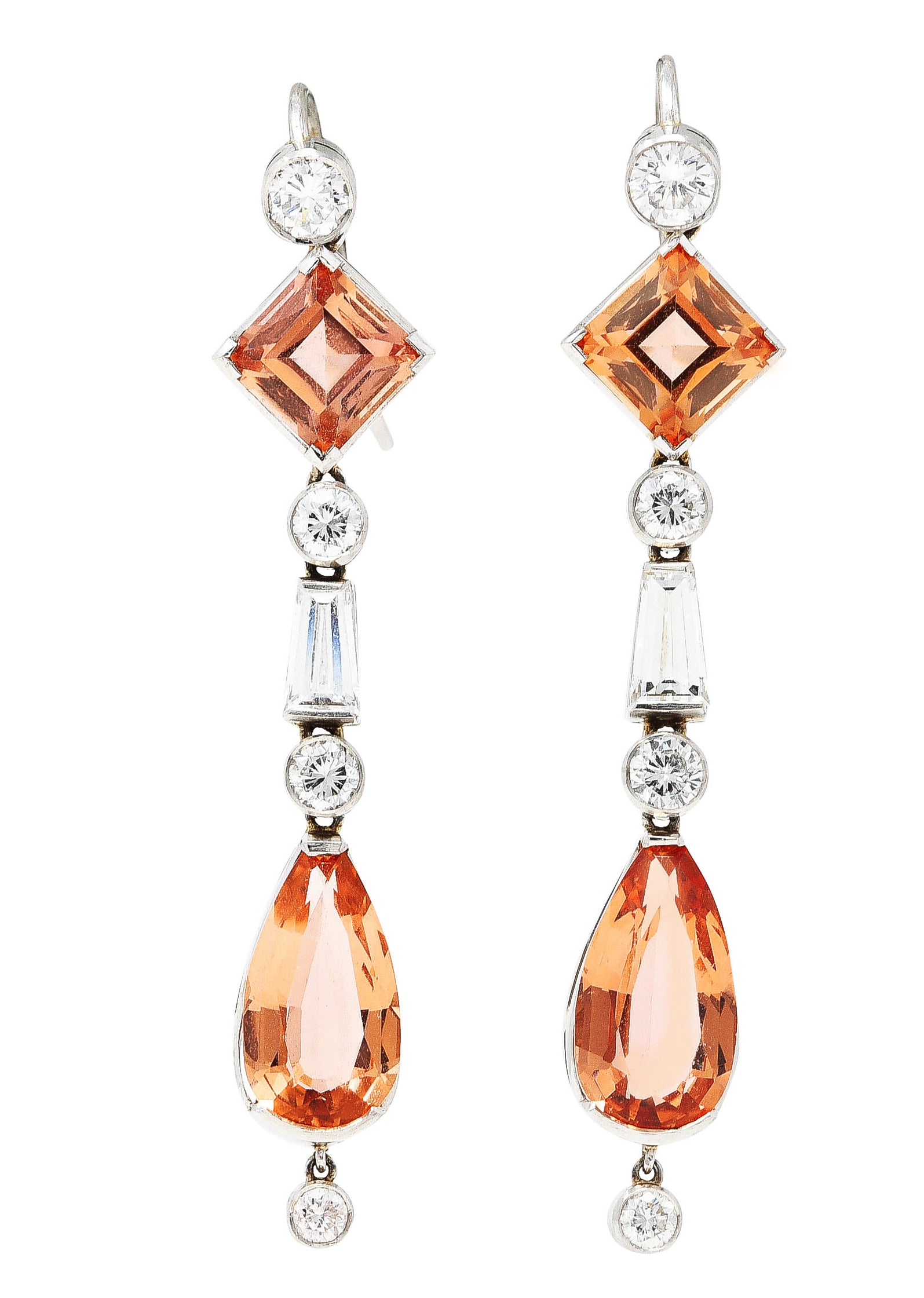 1950's Mid-Century 10.75 CTW Imperial Topaz Diamond Platinum Vintage Gemstone Drop Earrings Wilson's Estate Jewelry