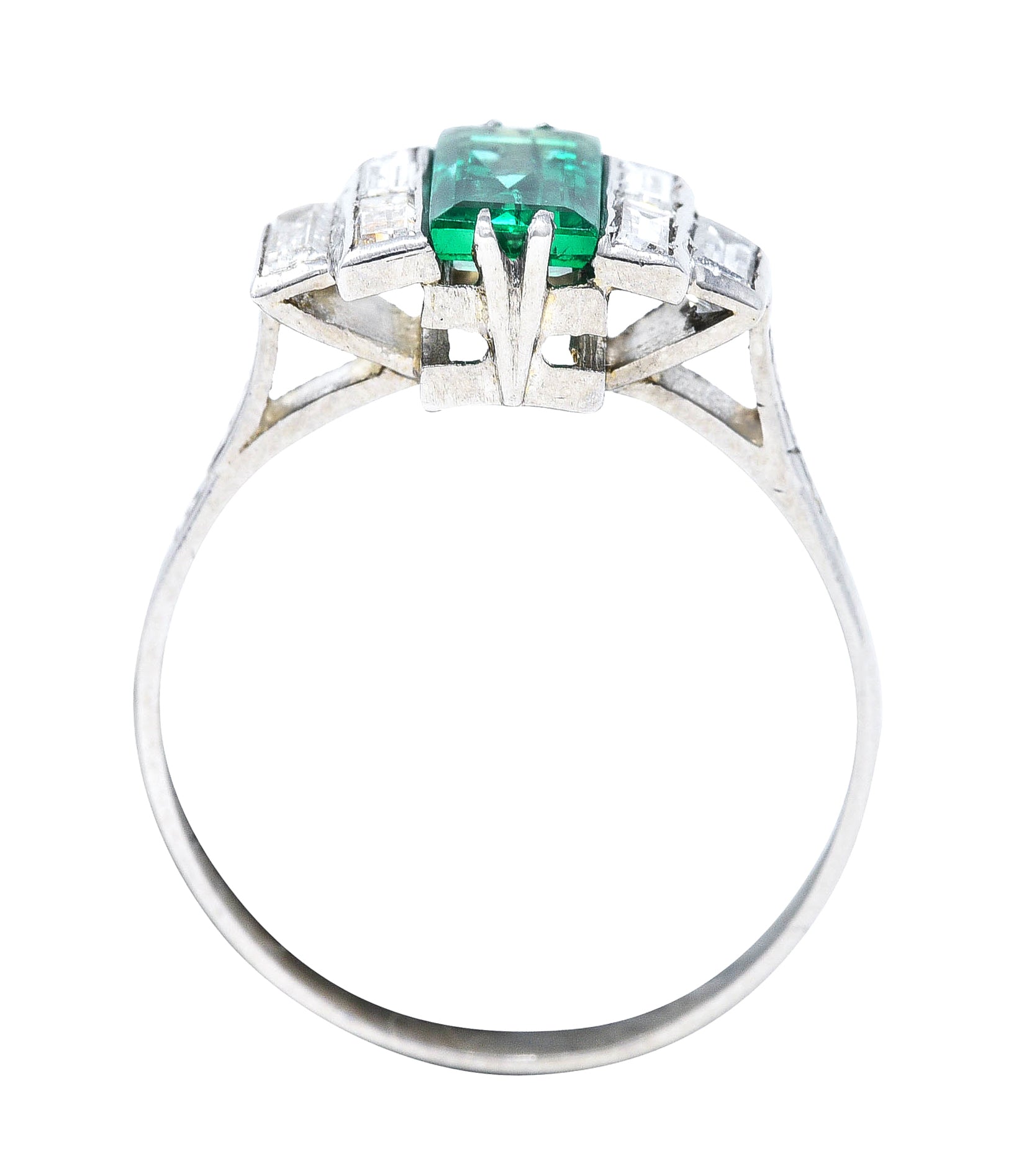 Art Deco 1.25 CTW Emerald Diamond Platinum Tiered Ring Circa 1930 Wilson's Antique & Estate Jewelry