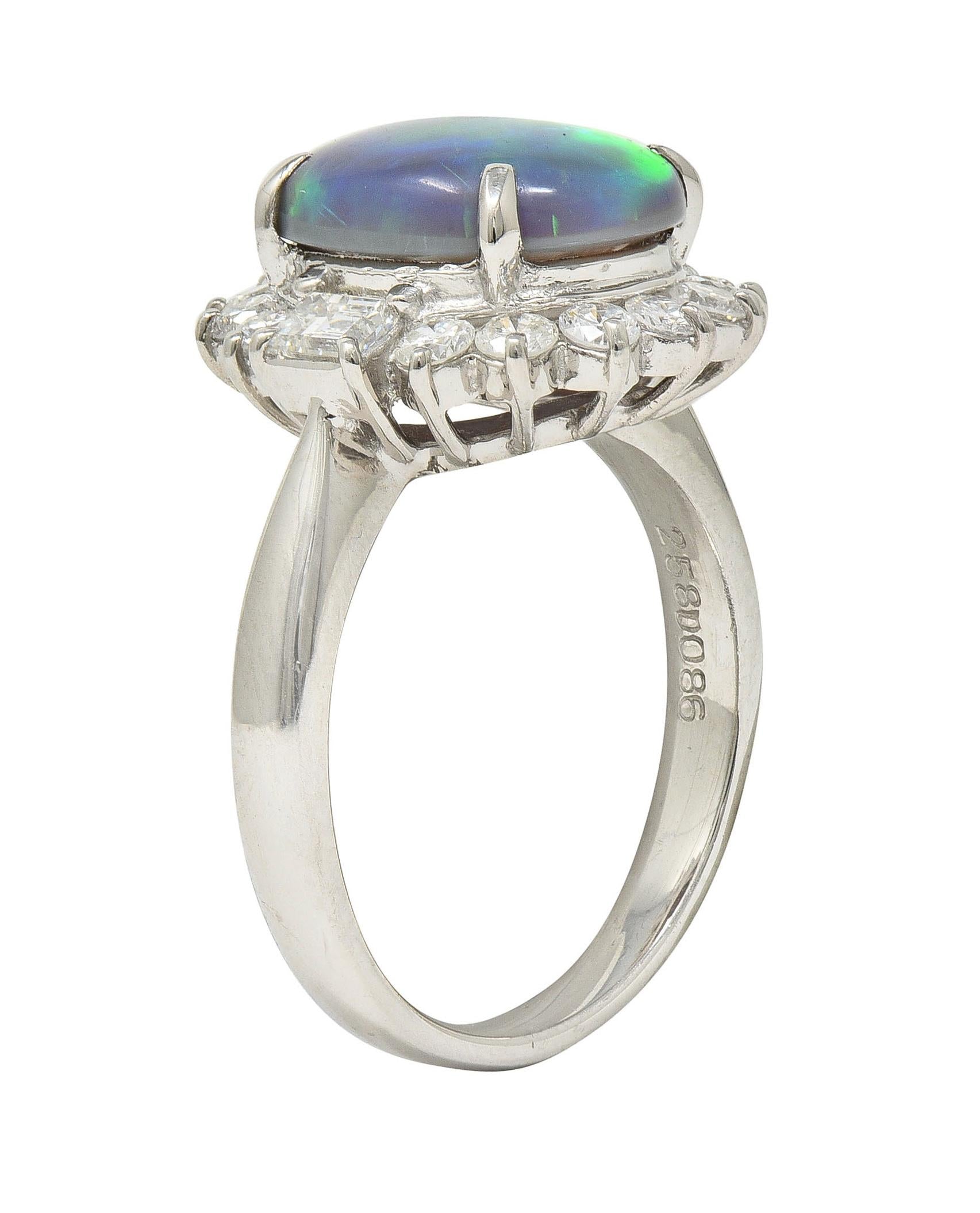 Contemporary 0.86 CTW Diamond Opal Platinum Halo Cluster Ring