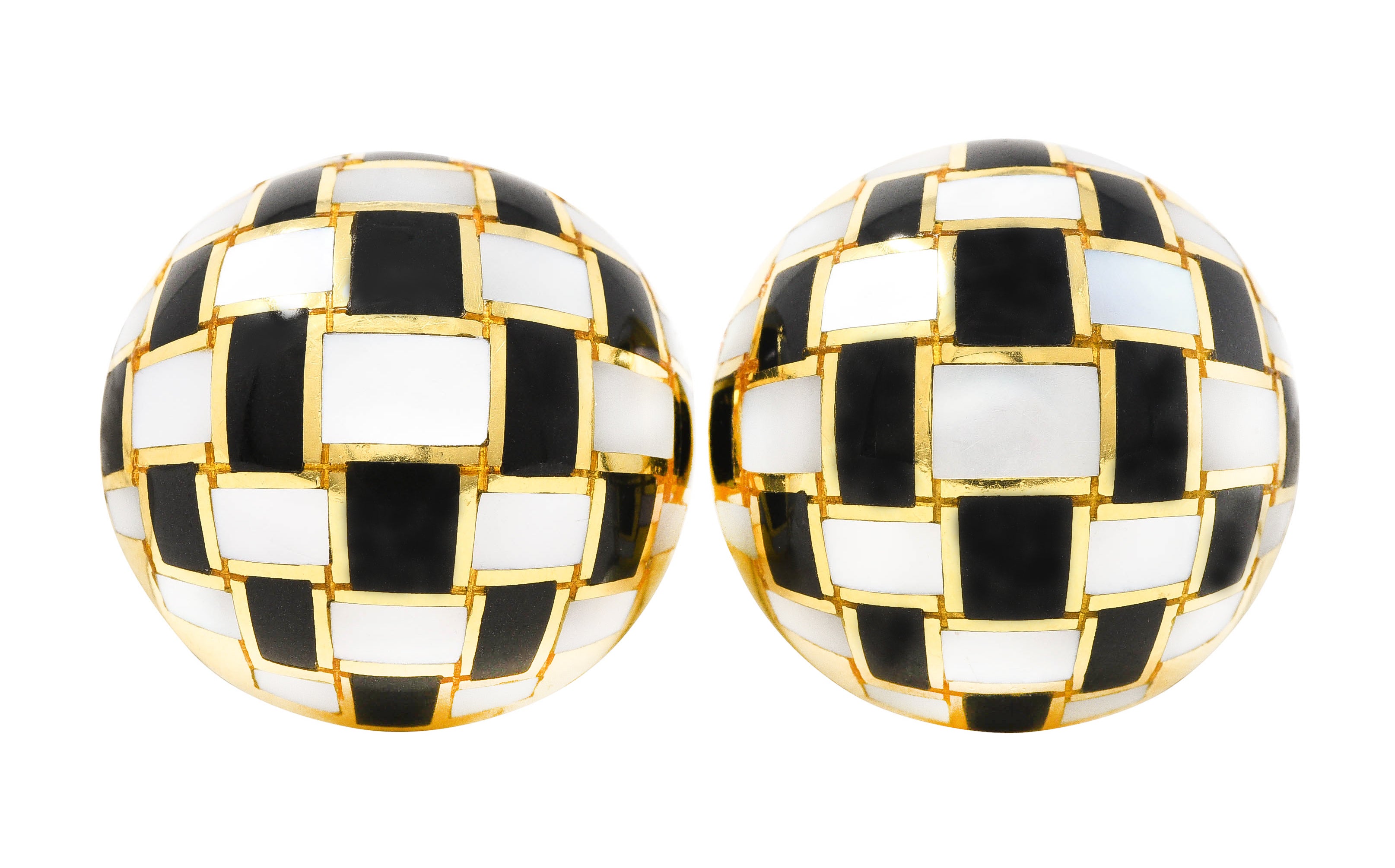 Tiffany Vintage Mother-Of-Pearl Black Jade 18 Karat Gold Checkerboard Earrings Wilson's Antique & Estate Jewelry