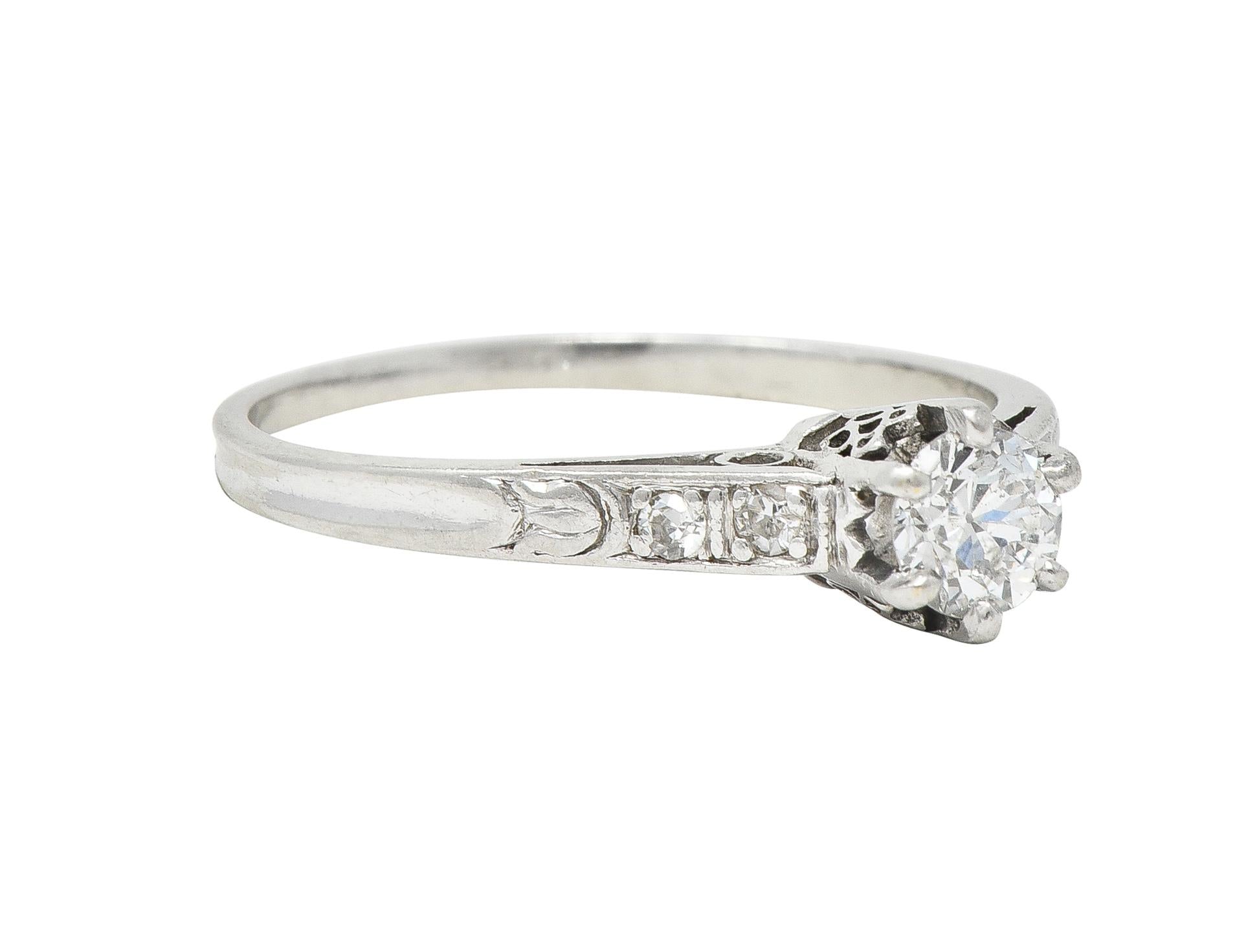 Art Deco Old Mine Cut Diamond Platinum Tulip Vintage Engagement Ring