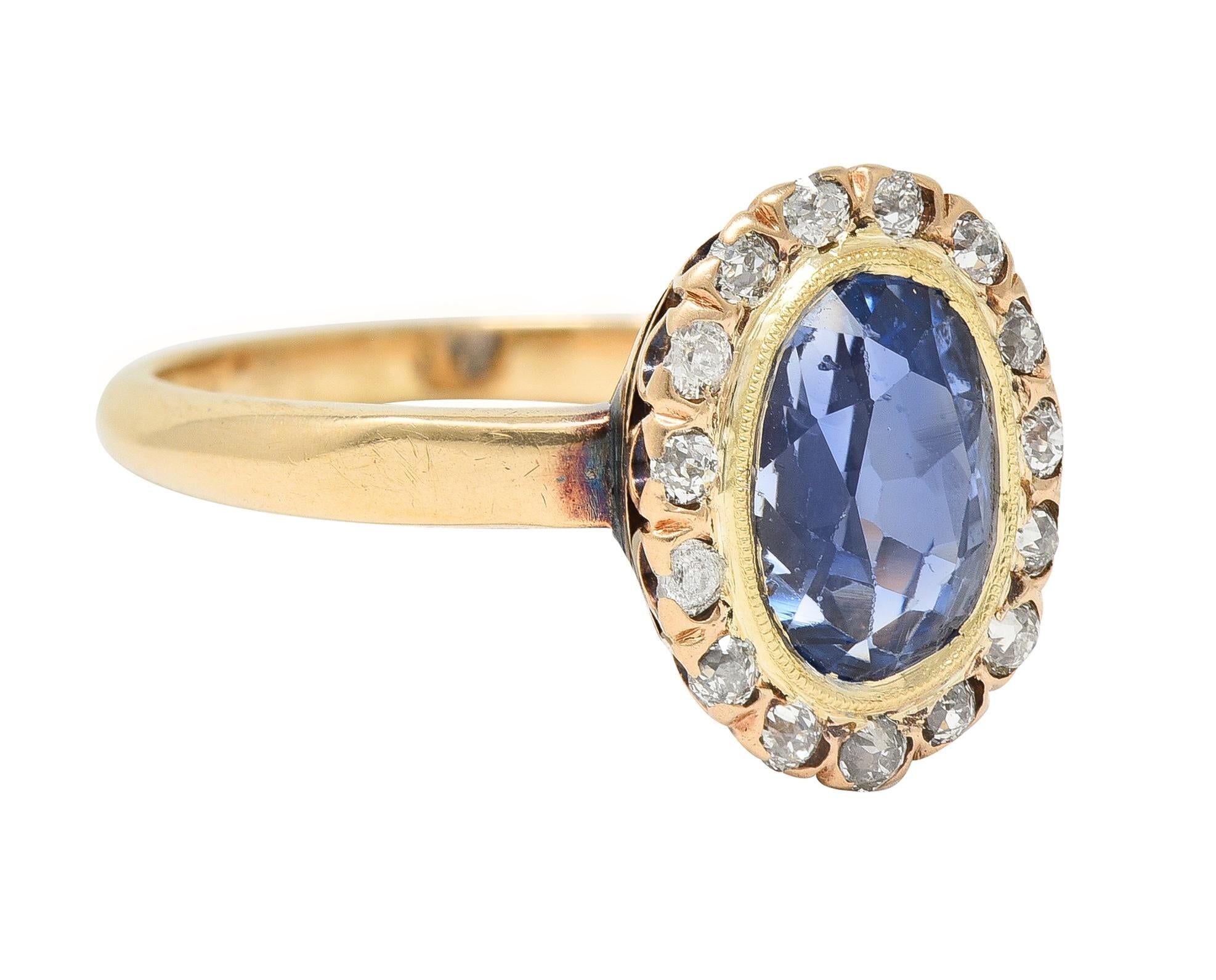 Victorian 2.95 CTW No Heat Ceylon Sapphire Diamond 14 Karat Gold Antique Ring