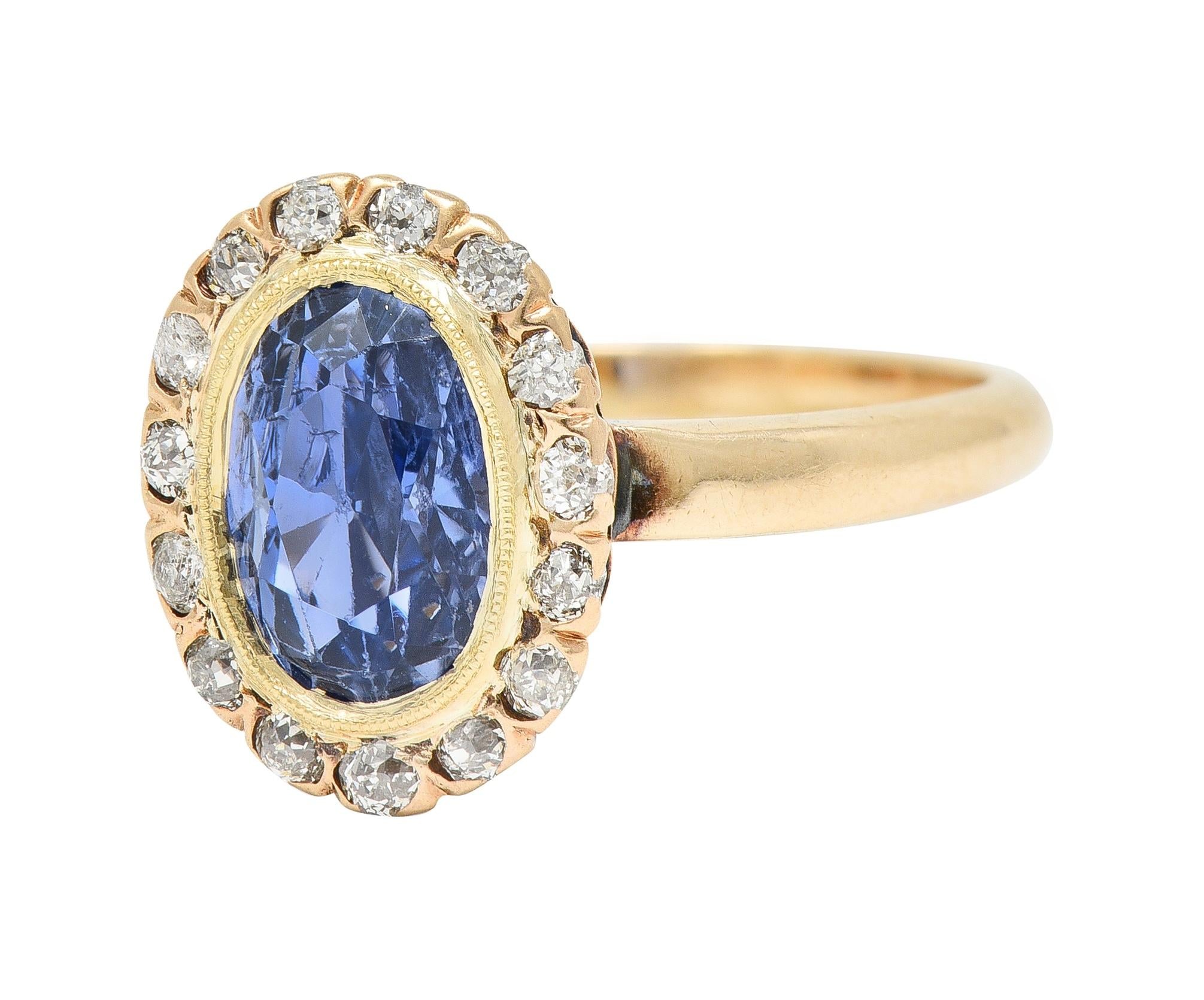 Victorian 2.95 CTW No Heat Ceylon Sapphire Diamond 14 Karat Gold Antique Ring