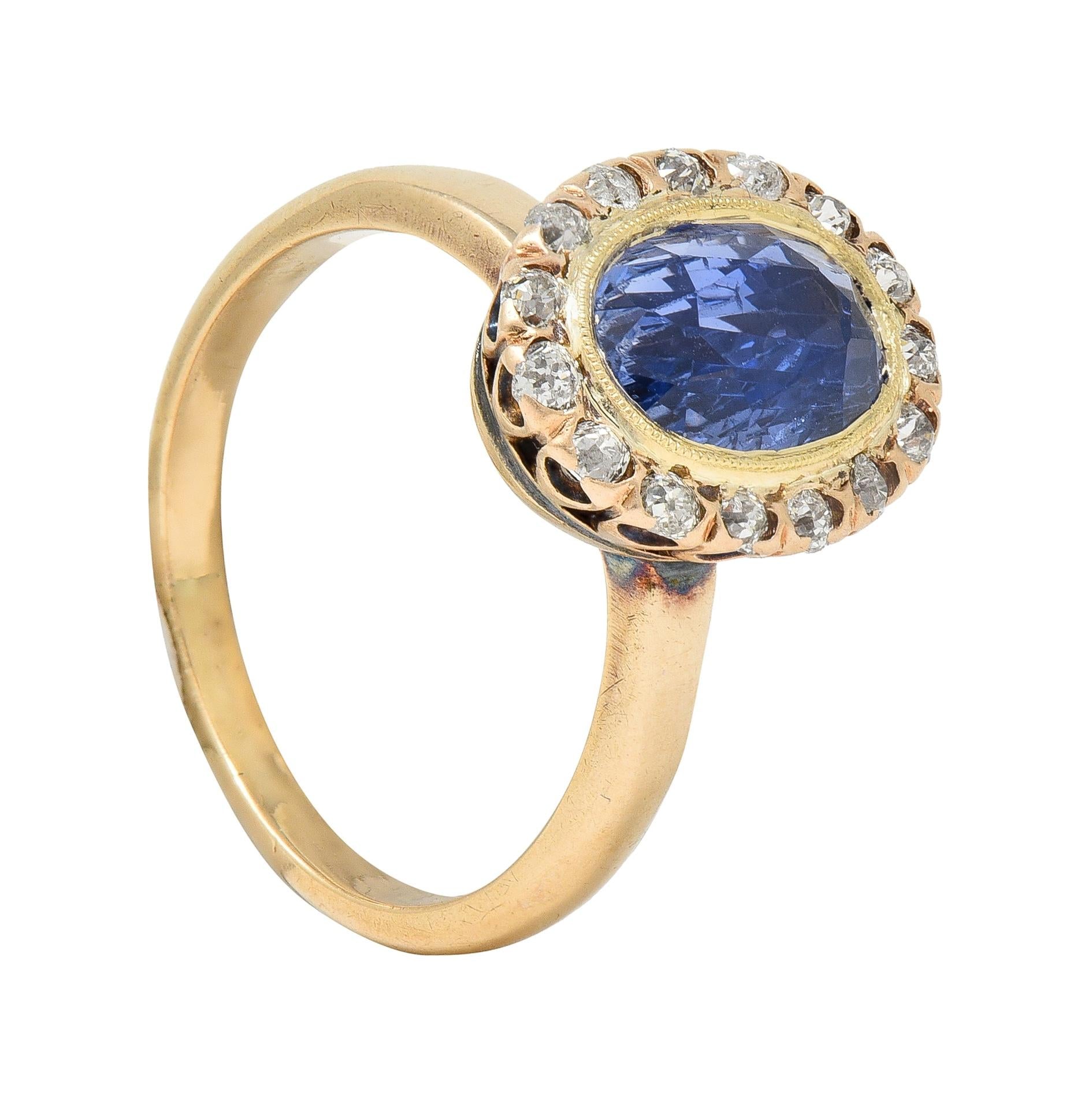 Victorian 2.95 CTW No Heat Ceylon Sapphire Diamond 14 Karat Gold Antique Ring