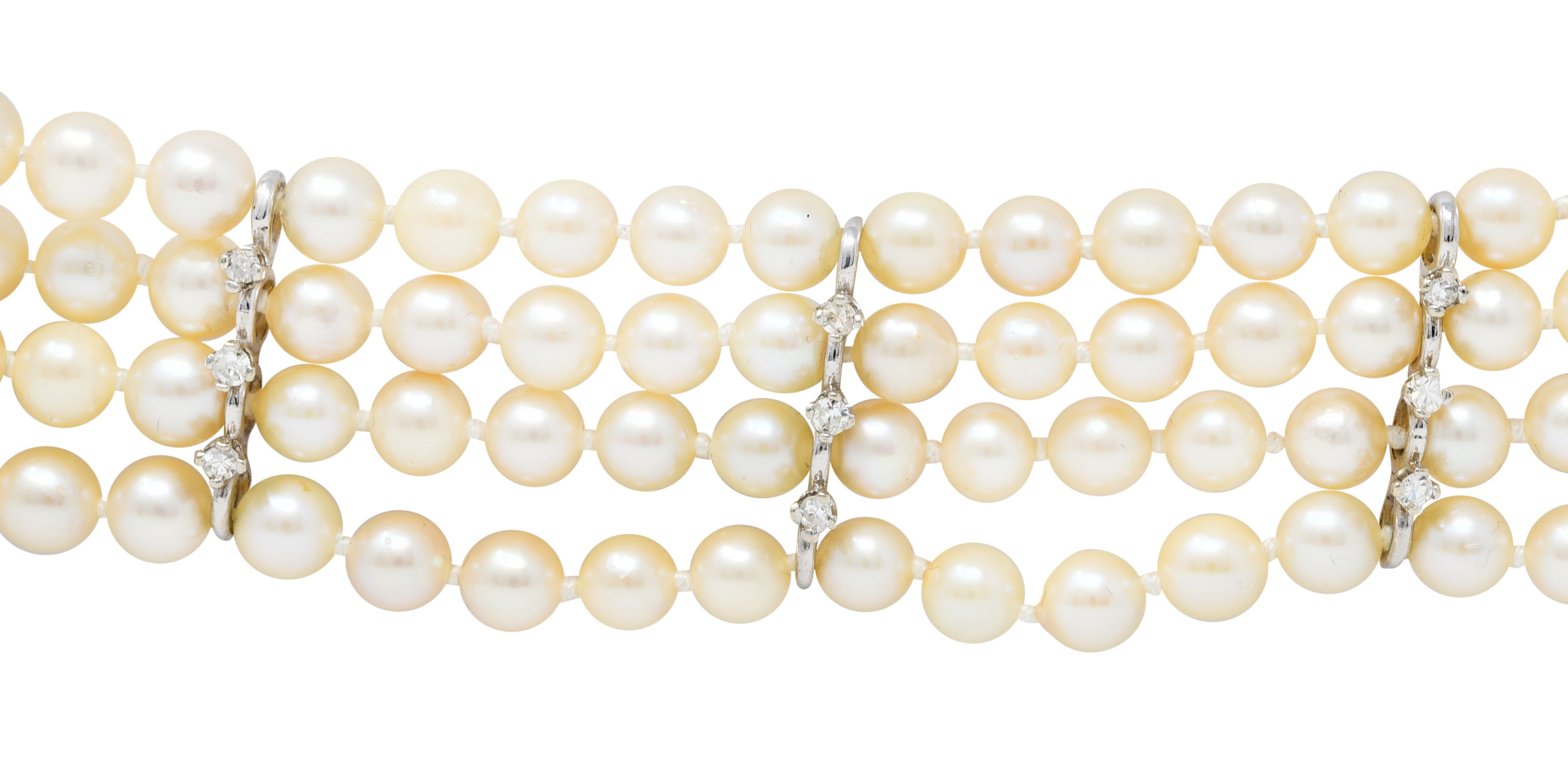 1950's Mid-Century Pearl 1.25 CTW Diamond 14 Karat White Gold Multi-Strand Braceletbracelet - Wilson's Estate Jewelry