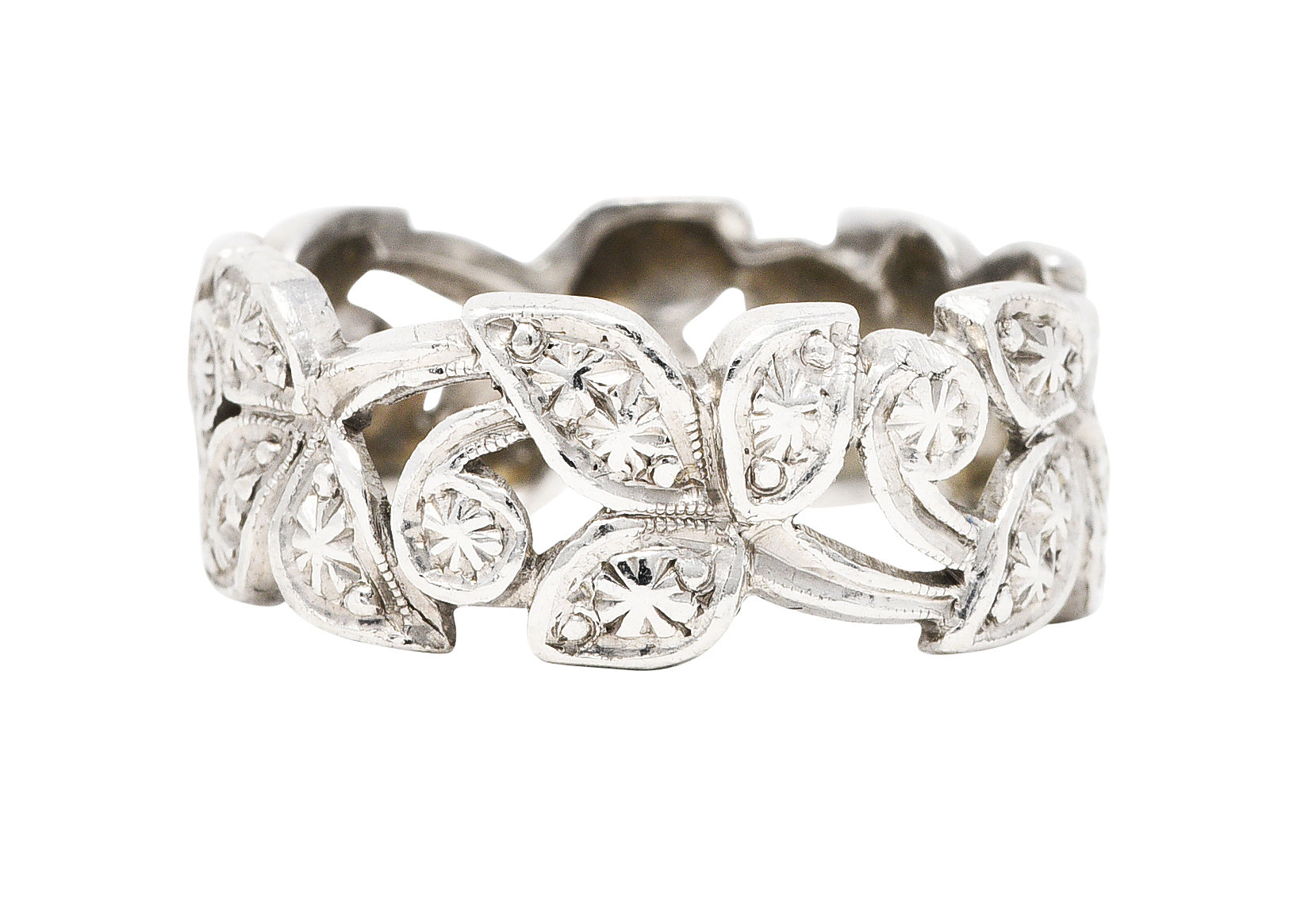 Art Deco Diamond Platinum Ivy Eternity Band RingRing - Wilson's Estate Jewelry