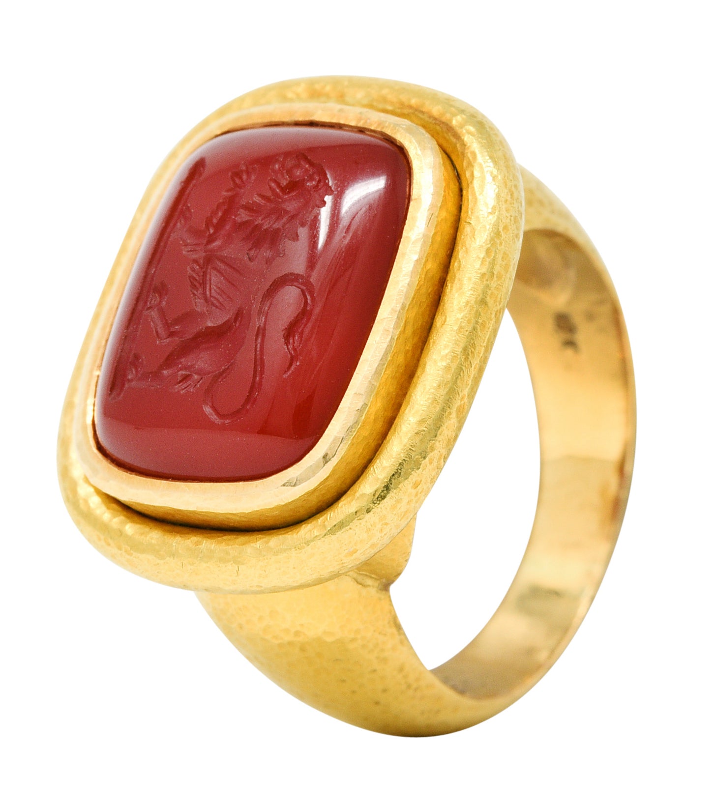 Elizabeth Locke Carnelian Intaglio 18 Karat Gold Lion Signet RingRing - Wilson's Estate Jewelry