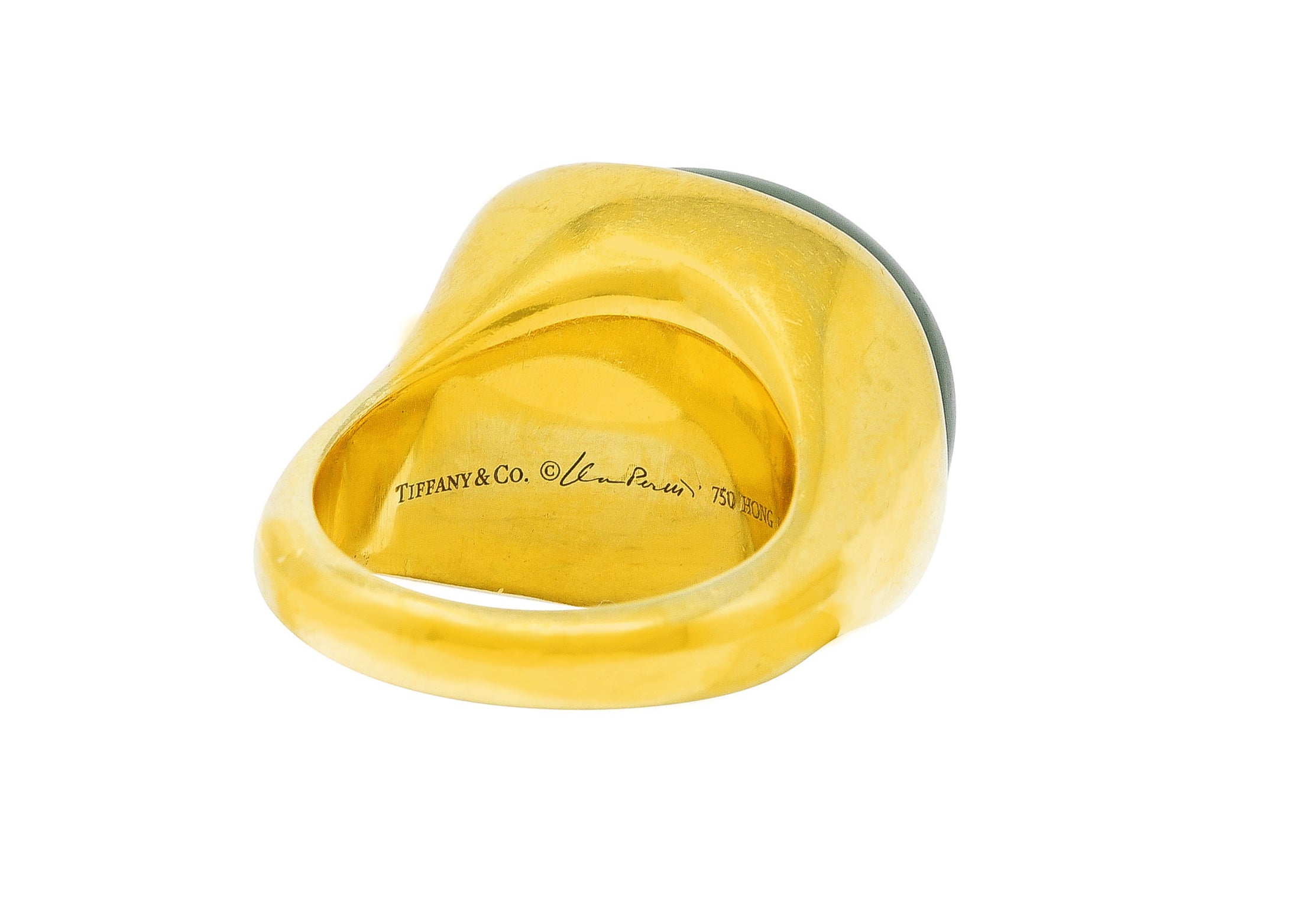 Elsa Peretti Tiffany & Co. Jade 18 Karat Yellow Gold Cabochon Ring Wilson's Estate Jewelry