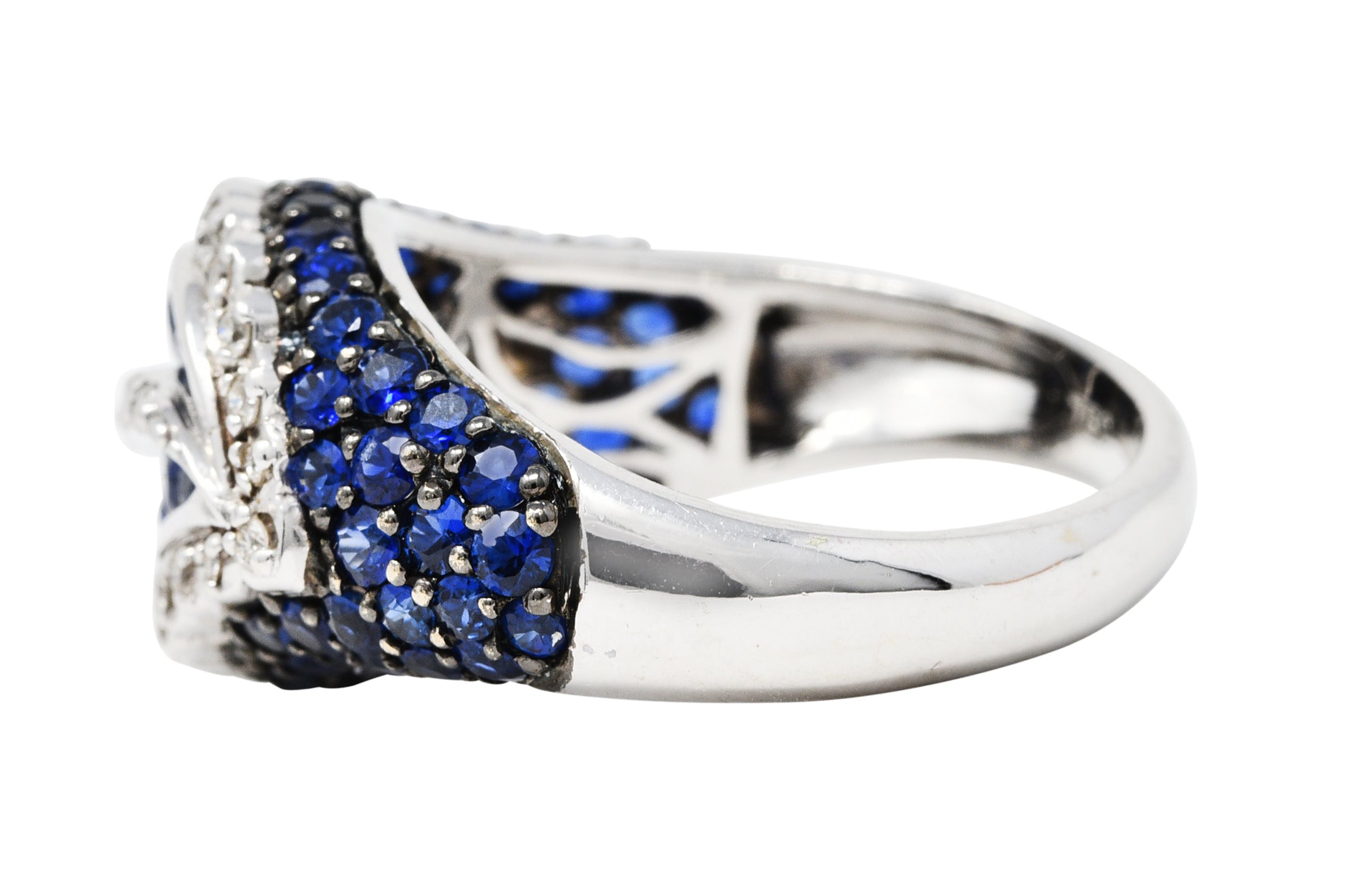 Modern 3.00 CTW Sapphire Diamond 18 Karat White Gold Wave RingRing - Wilson's Estate Jewelry