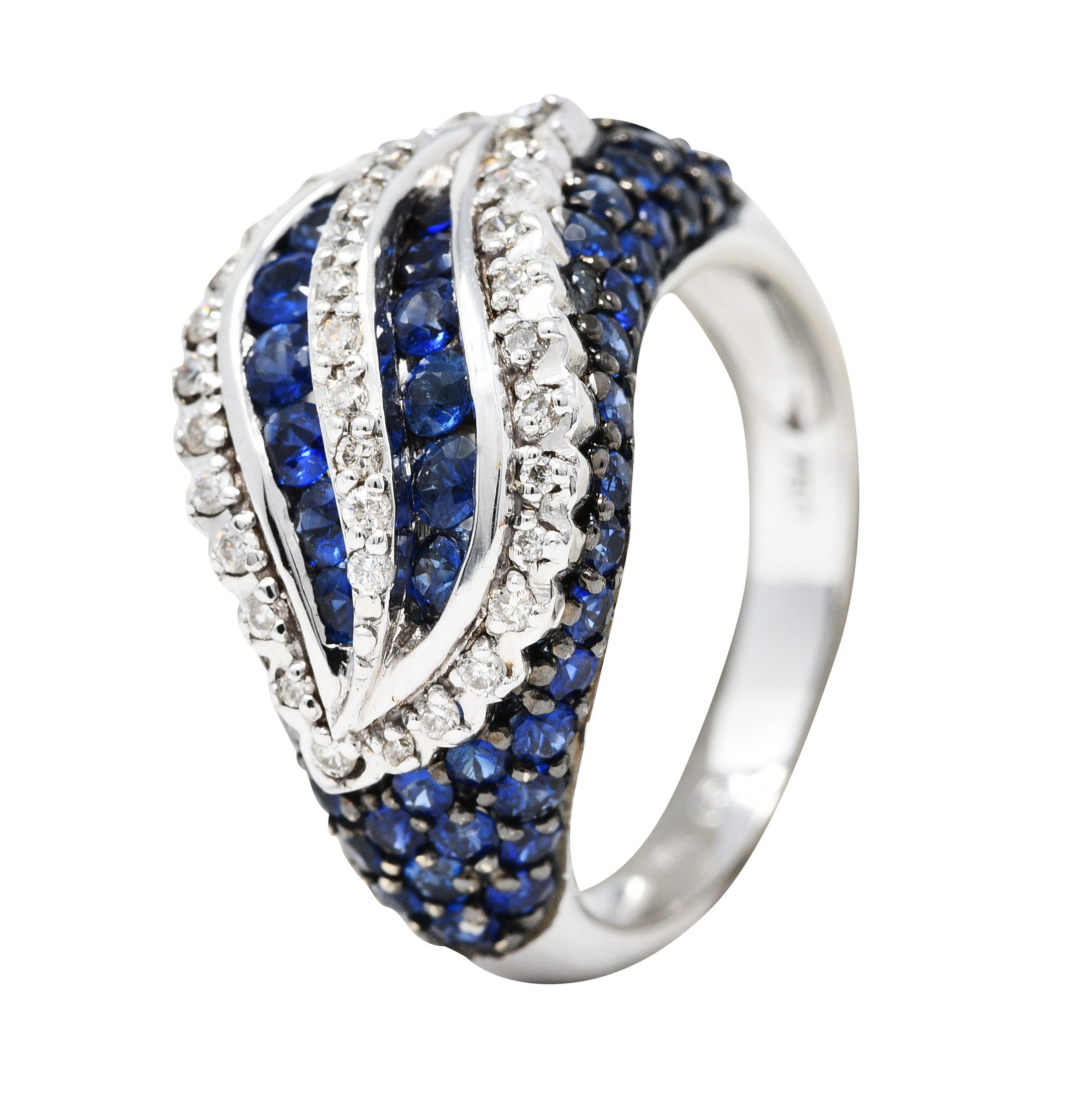 Modern 3.00 CTW Sapphire Diamond 18 Karat White Gold Wave RingRing - Wilson's Estate Jewelry