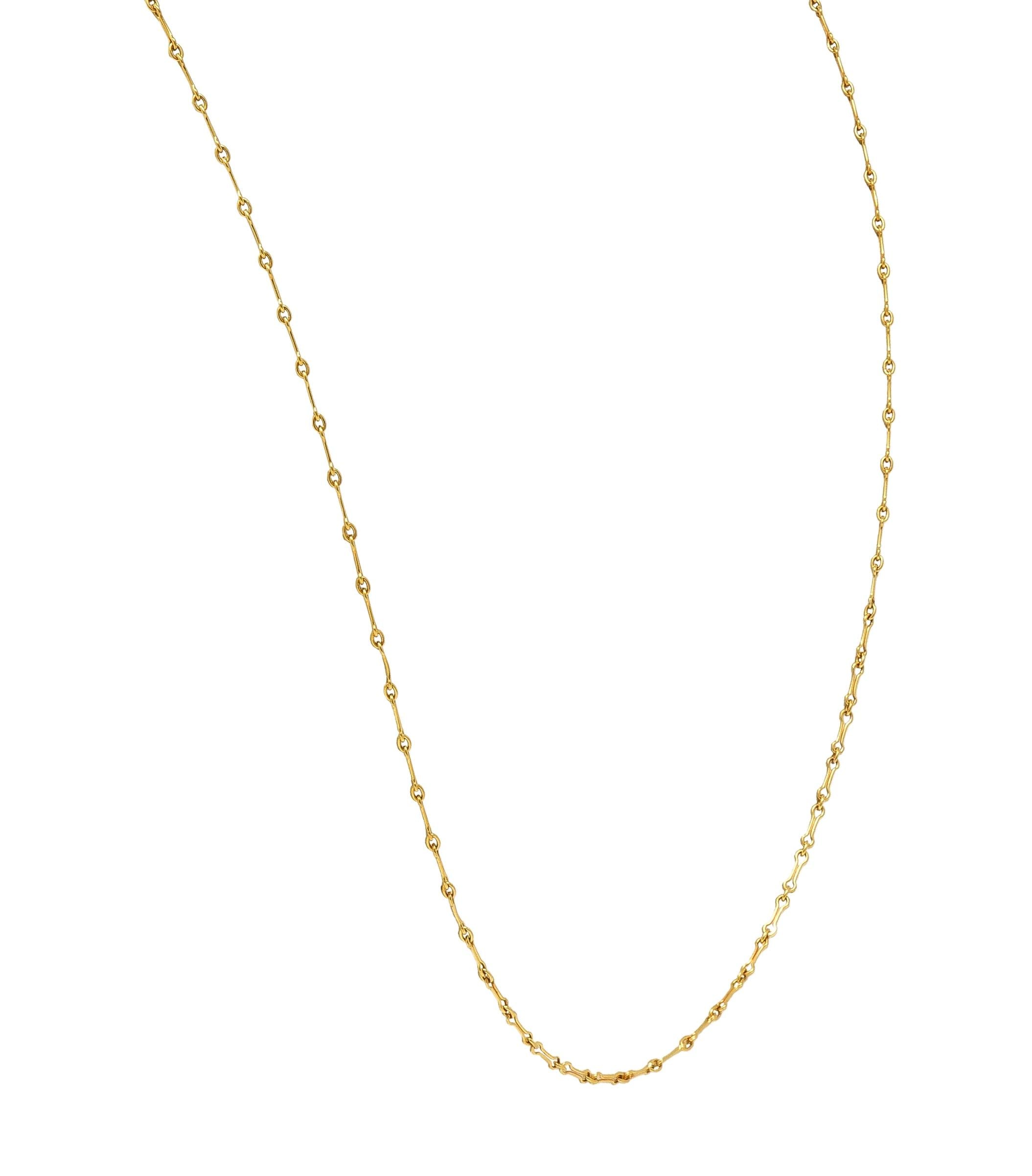 Victorian 10 Karat Yellow Gold Long Bar Link Antique Chain Necklace