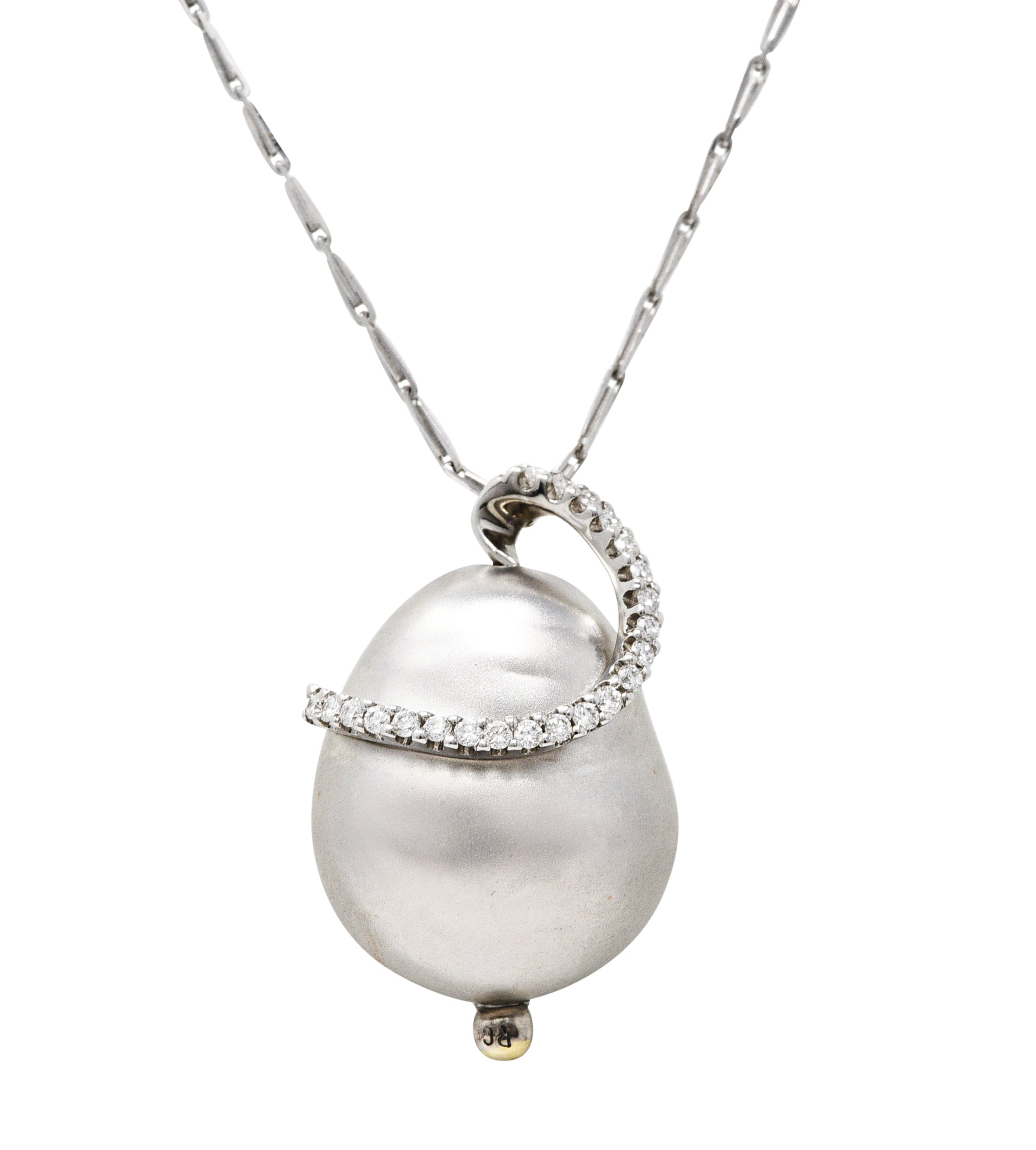 Roberto Coin 18 Karat White Gold Pearl L'Amore Pendant Necklace Wilson's Estate Jewelry