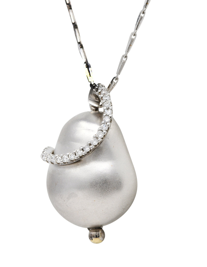 Roberto Coin 18 Karat White Gold Pearl L'Amore Pendant Necklace Wilson's Estate Jewelry