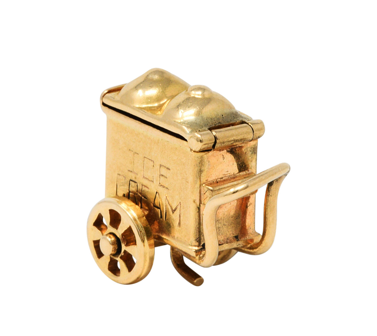 Retro 14 Karat Gold Lucky In Love Ice Cream Cart Charmcharm - Wilson's Estate Jewelry