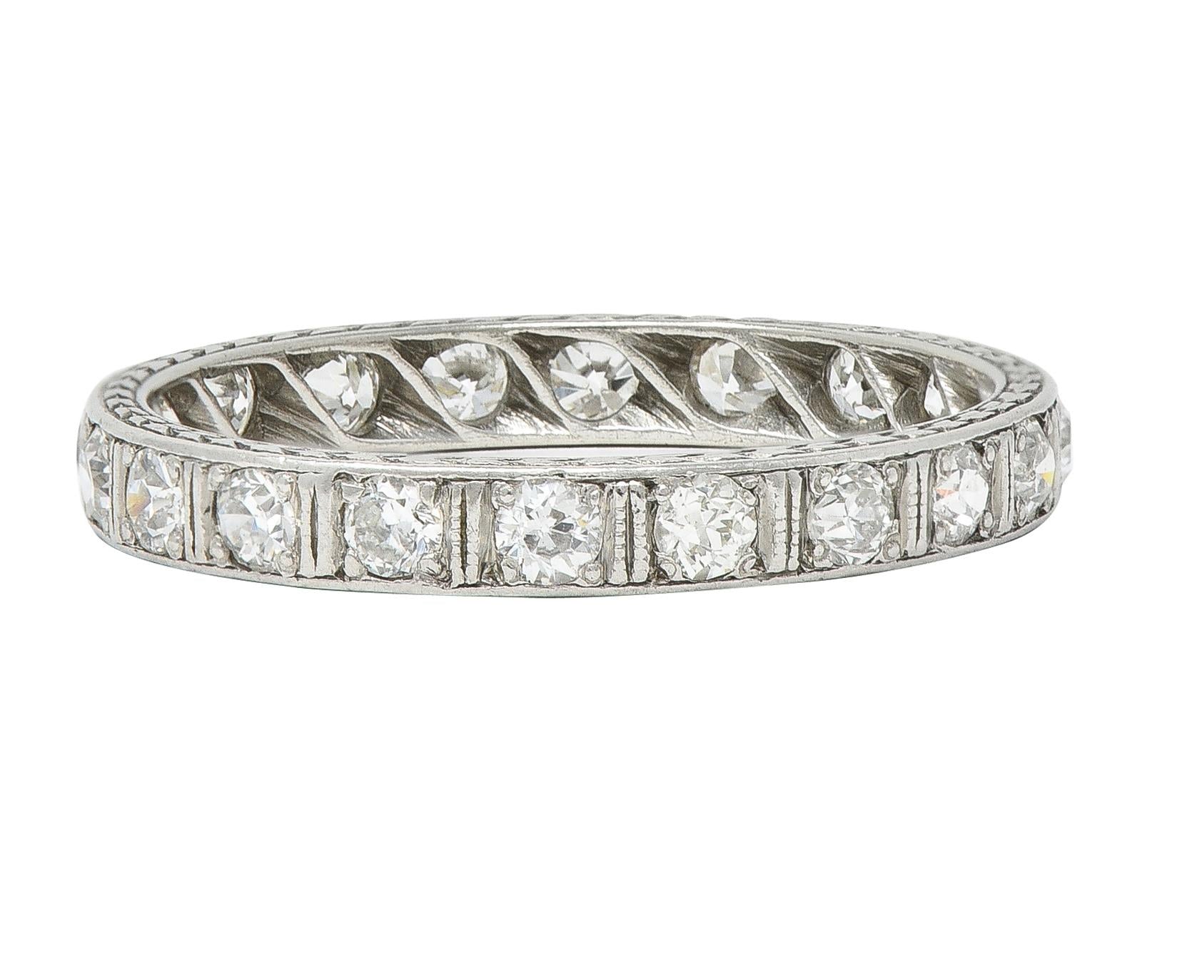 Art Deco 0.80 CTW Old European Cut Diamond Platinum Eternity Band Ring