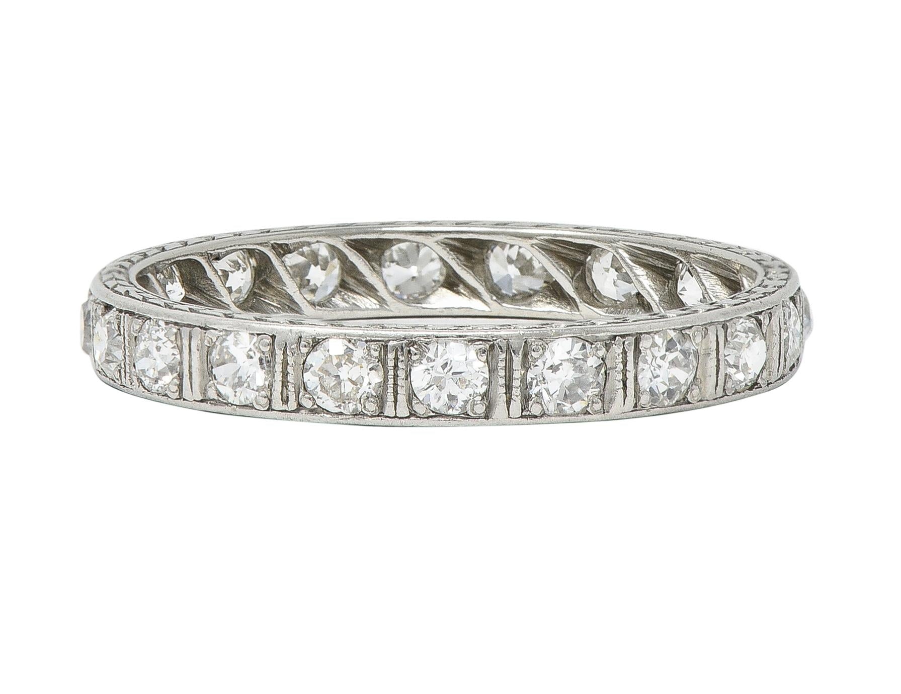 Art Deco 0.80 CTW Old European Cut Diamond Platinum Eternity Band Ring